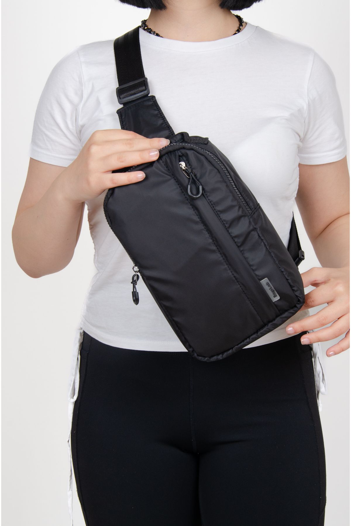 KAFF Siyah Renk Suya Dayanıklı Kumaş Unisex Bodybag Çapraz Omuz Çantası -1055