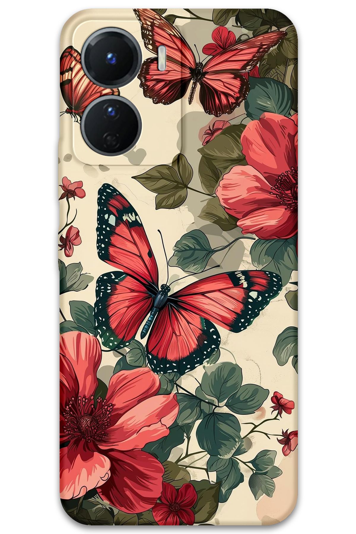 Gramaphone Vivo Y16 Uyumlu Kelebek Desenli Telefon Kılıfı + Ekran Koruyucu - 5795