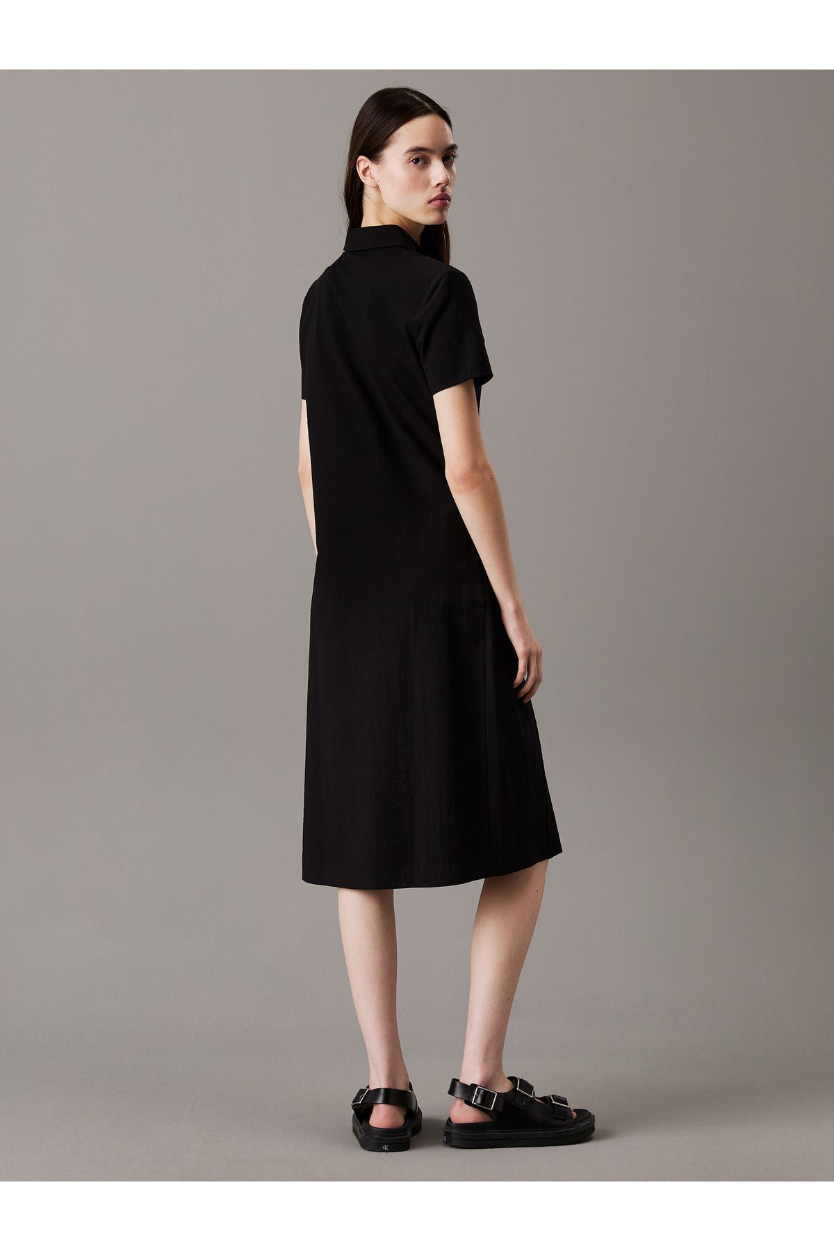 Calvin Klein-Women Black Seersucker Button-Through Dress 3