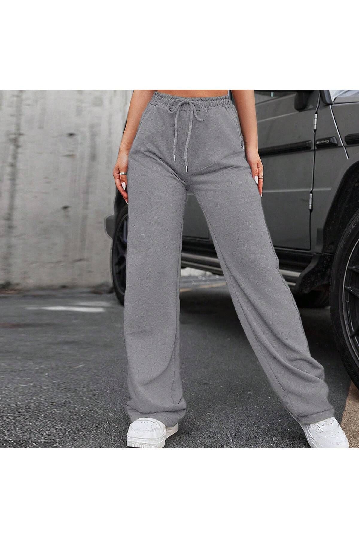 Miyalon Unısex İki İplik Beli Lastikli Oversize Bol Paça Eşofman Altı