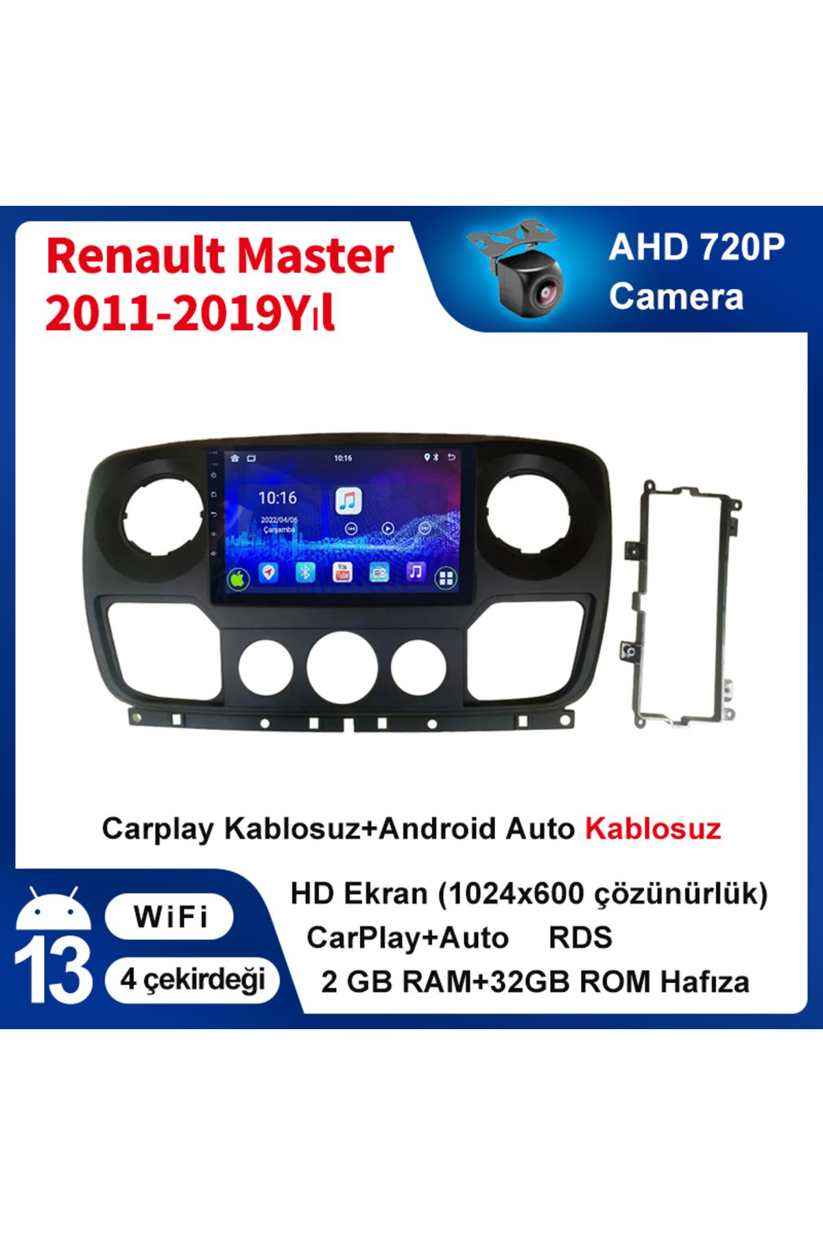 CONION Renault Master 2011-2019Yıl 2GB Ram 32GB Rom Multimedya Kablosuz Carplay Navigasyon kamera hediye