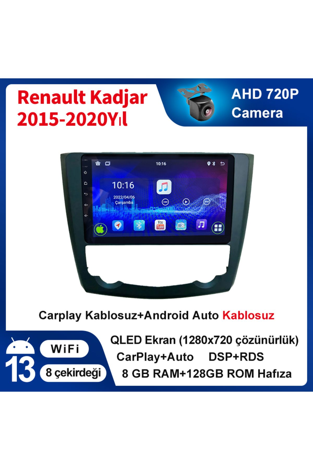 coni Renault Kadjar 2015-2020 uyumlşu Yıl 8GB Ram 128GB Rom Multimedya Kablosuz Carplay Navigasyon