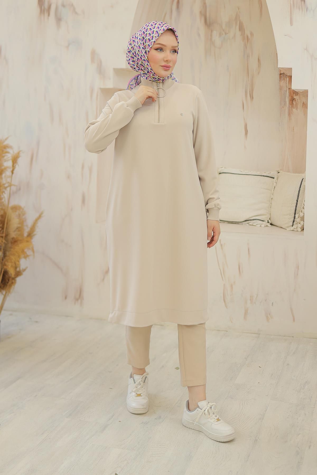 Armine TREND ARMİNE TREND Kolları Ribanalı Yarım Fermuarlı Tunik 24KT436