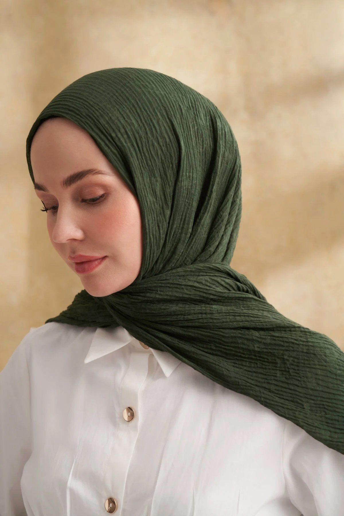 ARMANDA Müslin Yaprak Desenli Şal 3351-1044 Çam Yeşili