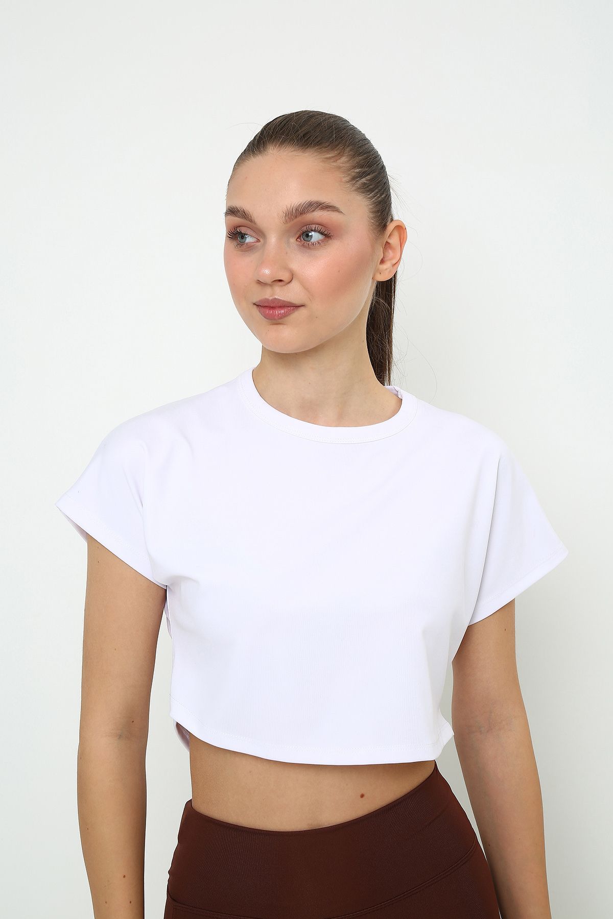 OPENDO Yarasa Kol Bisiklet Yaka Crop T-Shirt