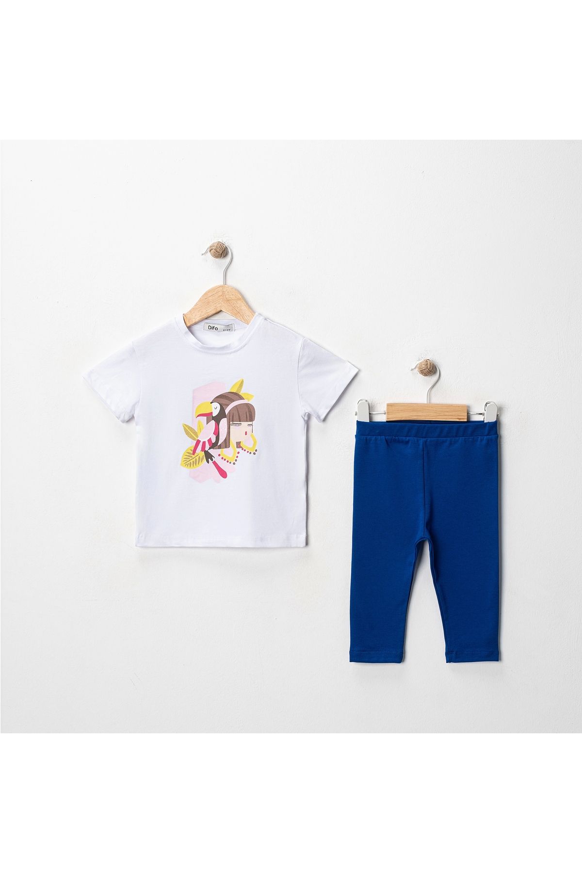 MK Mukko Kids Kız Çocuk Kuş ve Kız Baskılı Basic Mevsimlik/Yazlık Tayt Tişört Alt Üst Takım