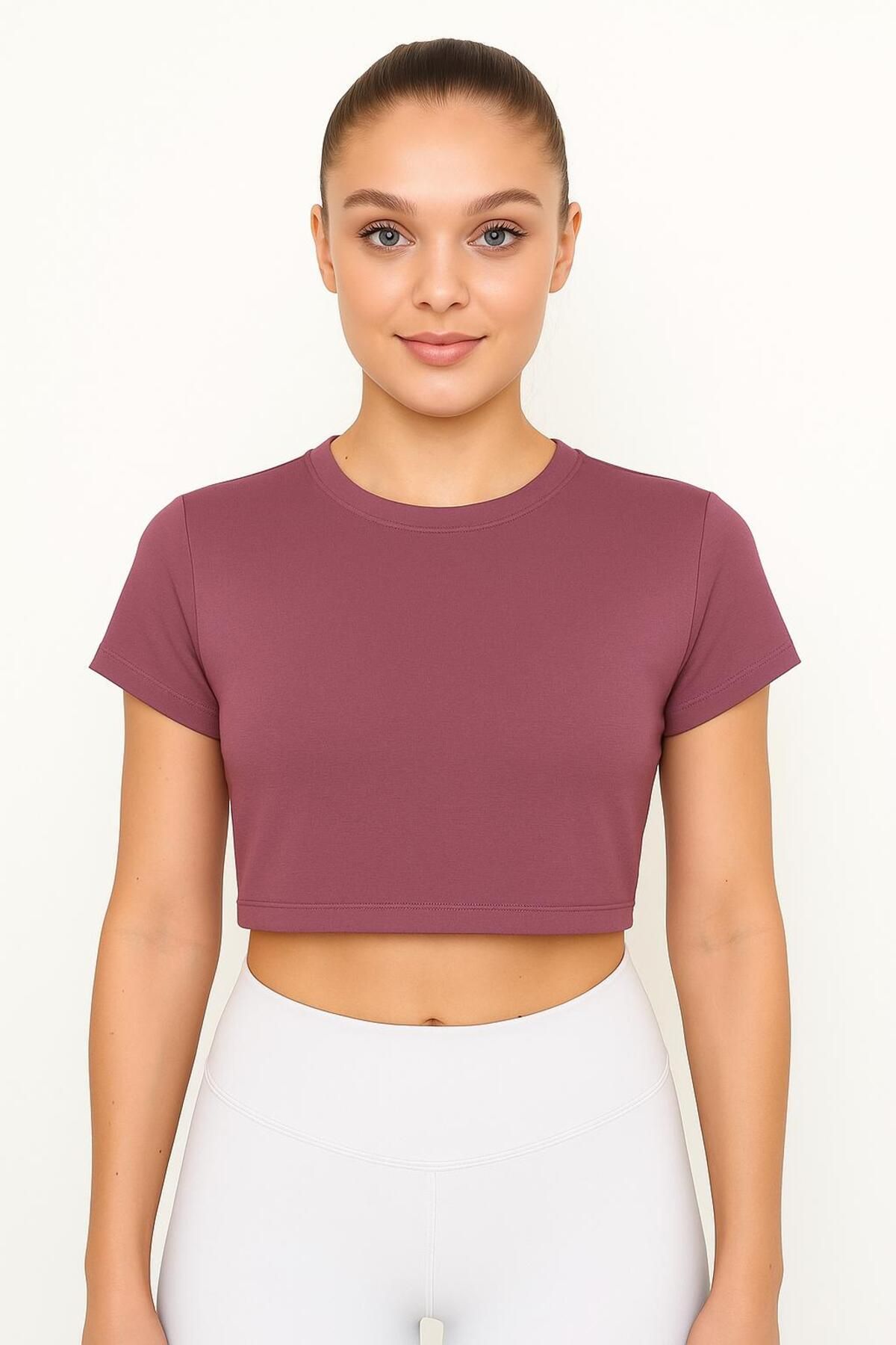 OPENDO Yarasa Kol Bisiklet Yaka Crop T-Shirt