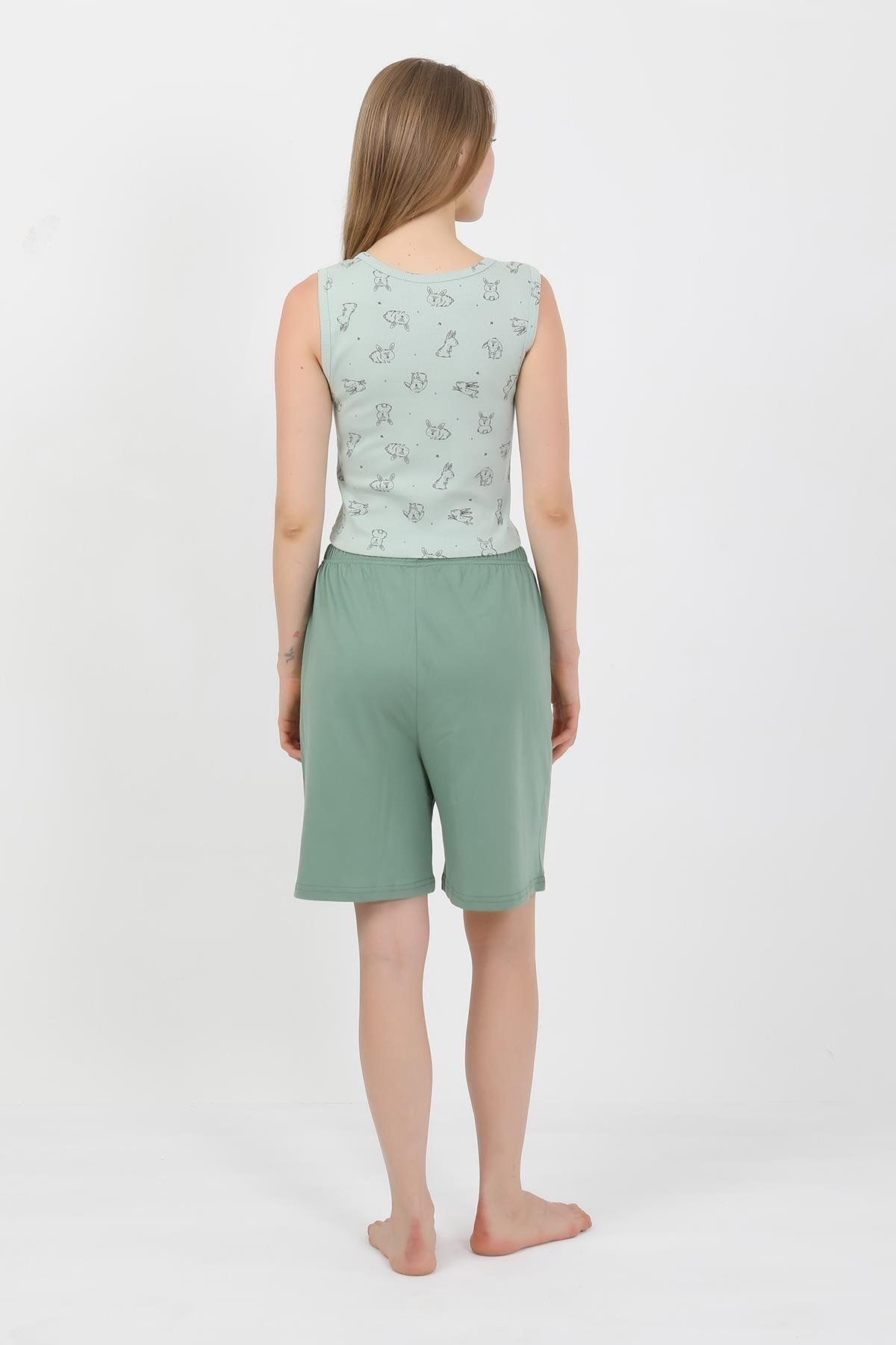 Akbeniz-Women's Thick Strap Cotton Combed Shorts Crop Suit Watergreen 3636 4