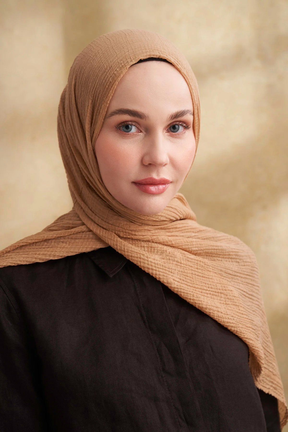 ARMANDA Müslin Yaprak Desen Şal 3351-711 Koyu Bej