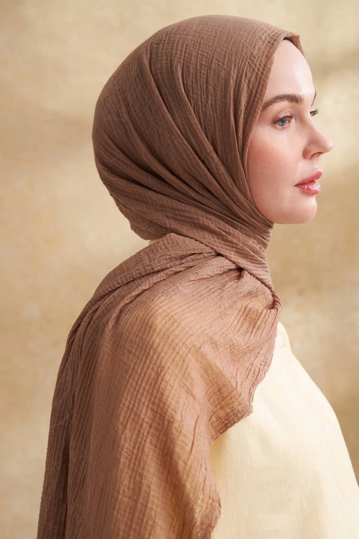 ARMANDA Müslin Yaprak Desen Şal 3351-35 Vizon