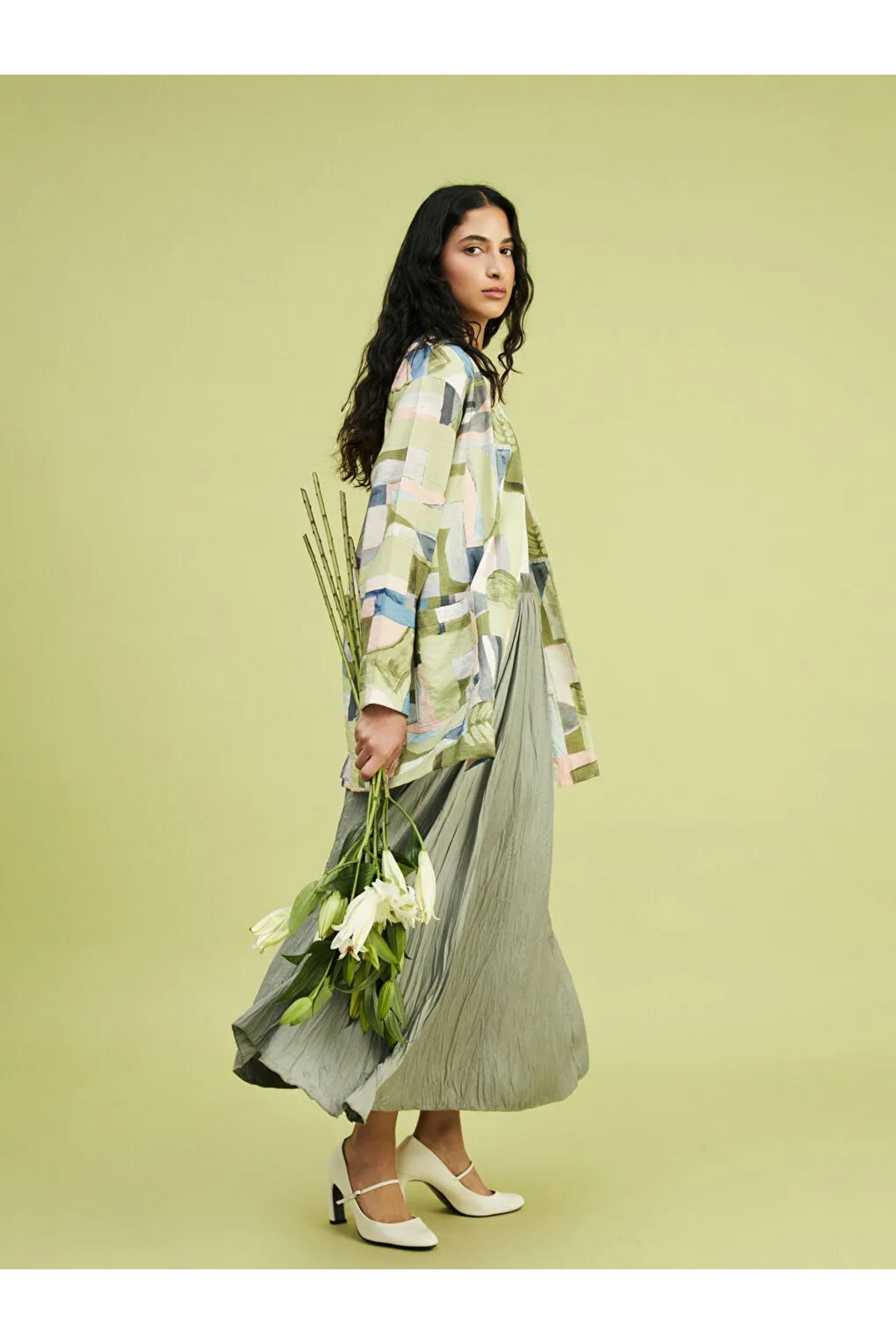 LC Waikiki LCW Modest Yeşil Beli Lastikli Saten Kadın Etek