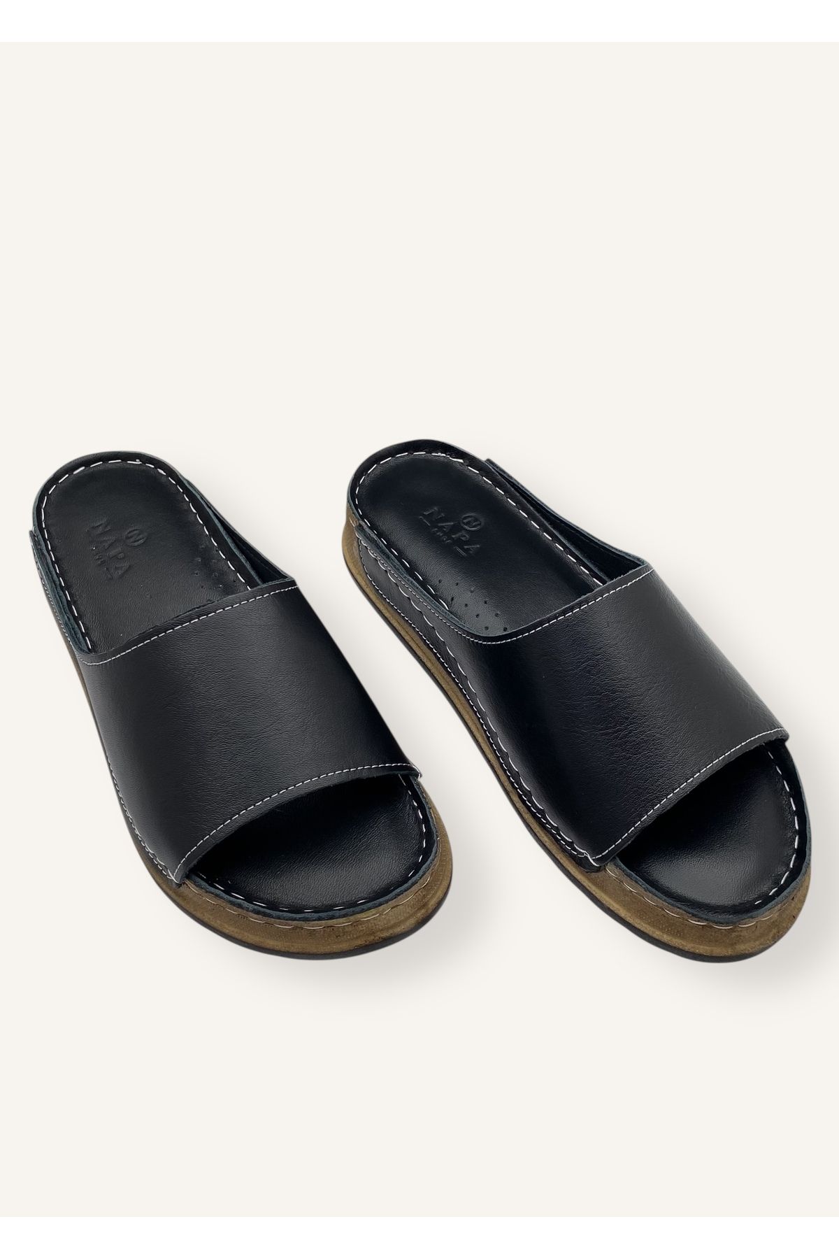 N Napa Shoe Siyah Renk Ortopedik Taban Hakiki Deri Kadın Terlik