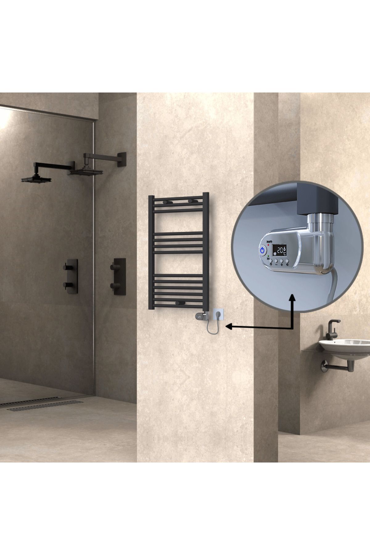 Radiva HAITI Elektirikli Havlupan 500x800 Düz Antrasit (Thesis Termostat) 300W