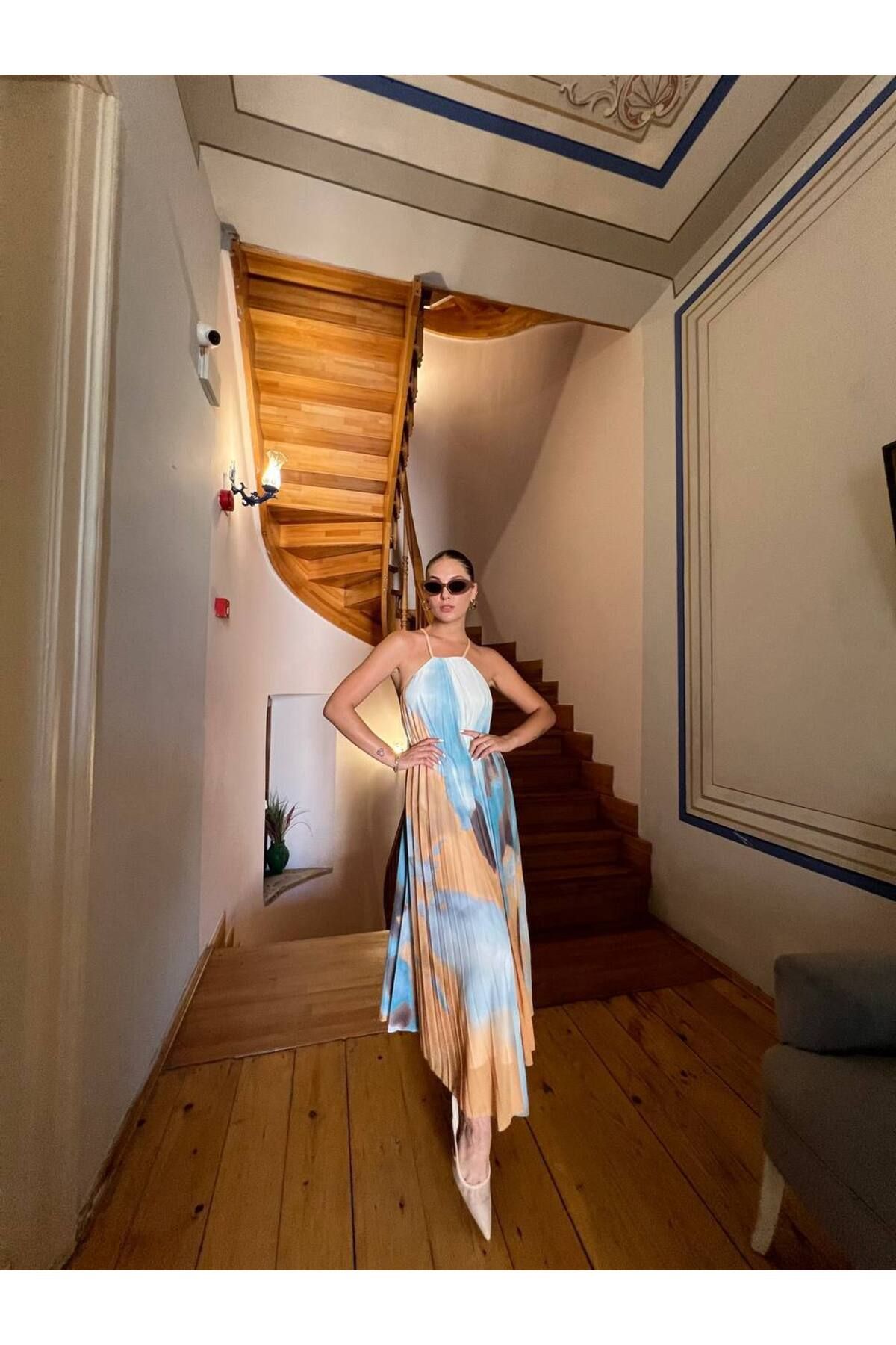 Hotfashion İnce Askılı Renk Geçişli Şifon Elbise