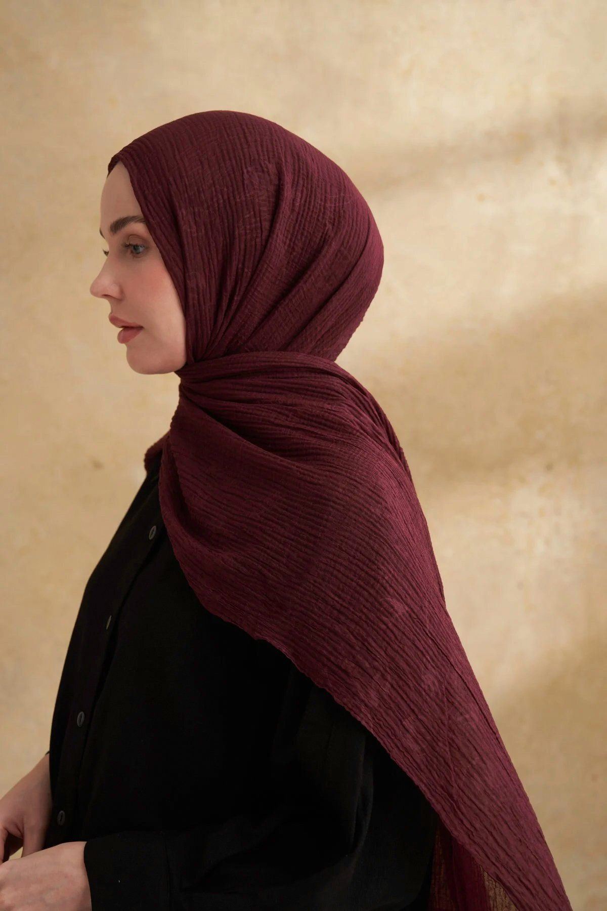 ARMANDA Müslin Yaprak Desen Şal 3351-544 Burgundy