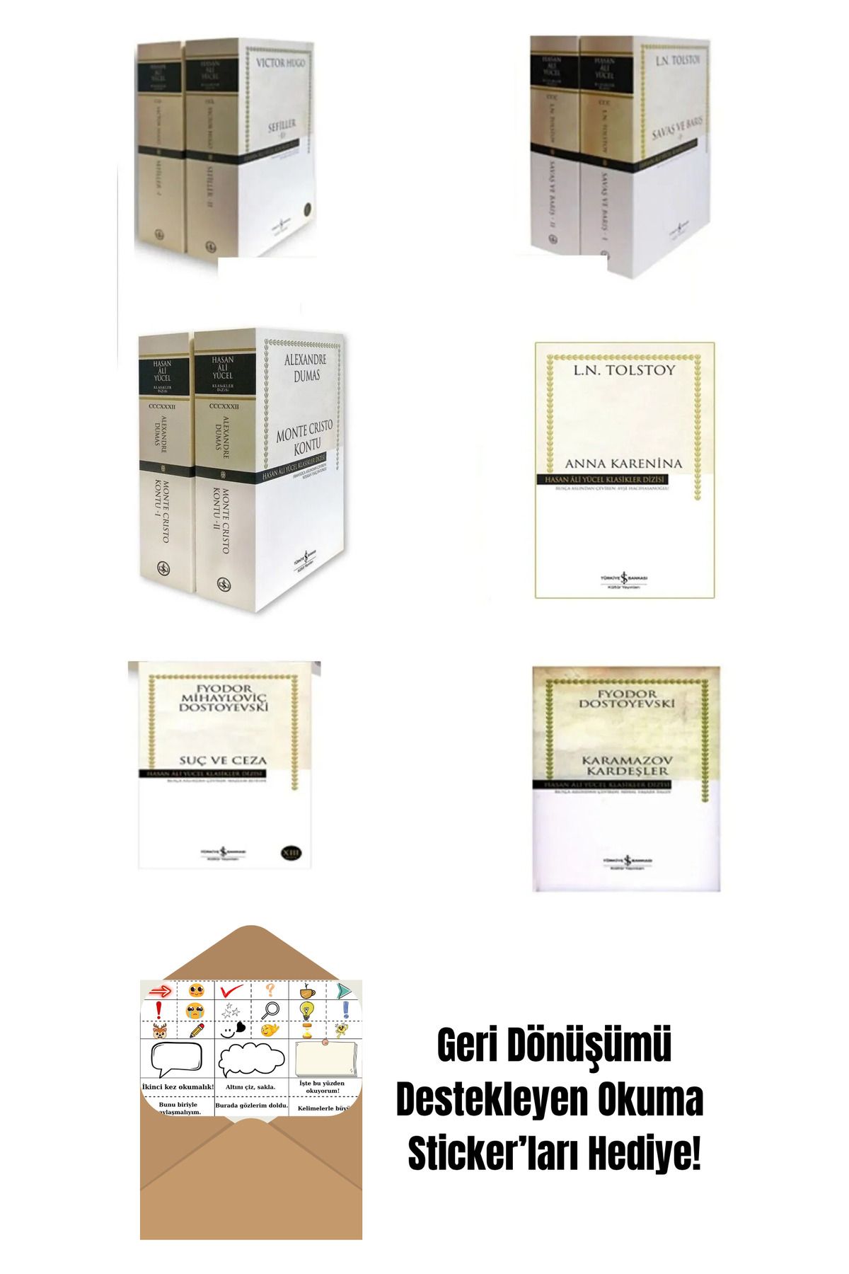 TÜRKİYE İŞ BANKASI KÜLTÜR YAYINLARI Hasan Ali Yücel Klasikler Dizisi 6 Kitap Set + Okuma Sticker'ları