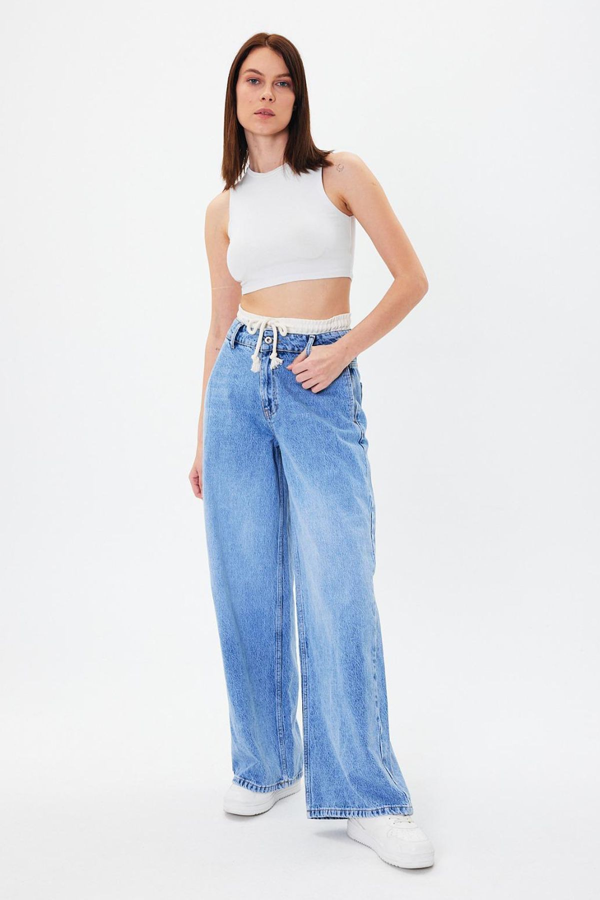 Jijass Jeans Coton Beli Lastikli Kot Pantolon