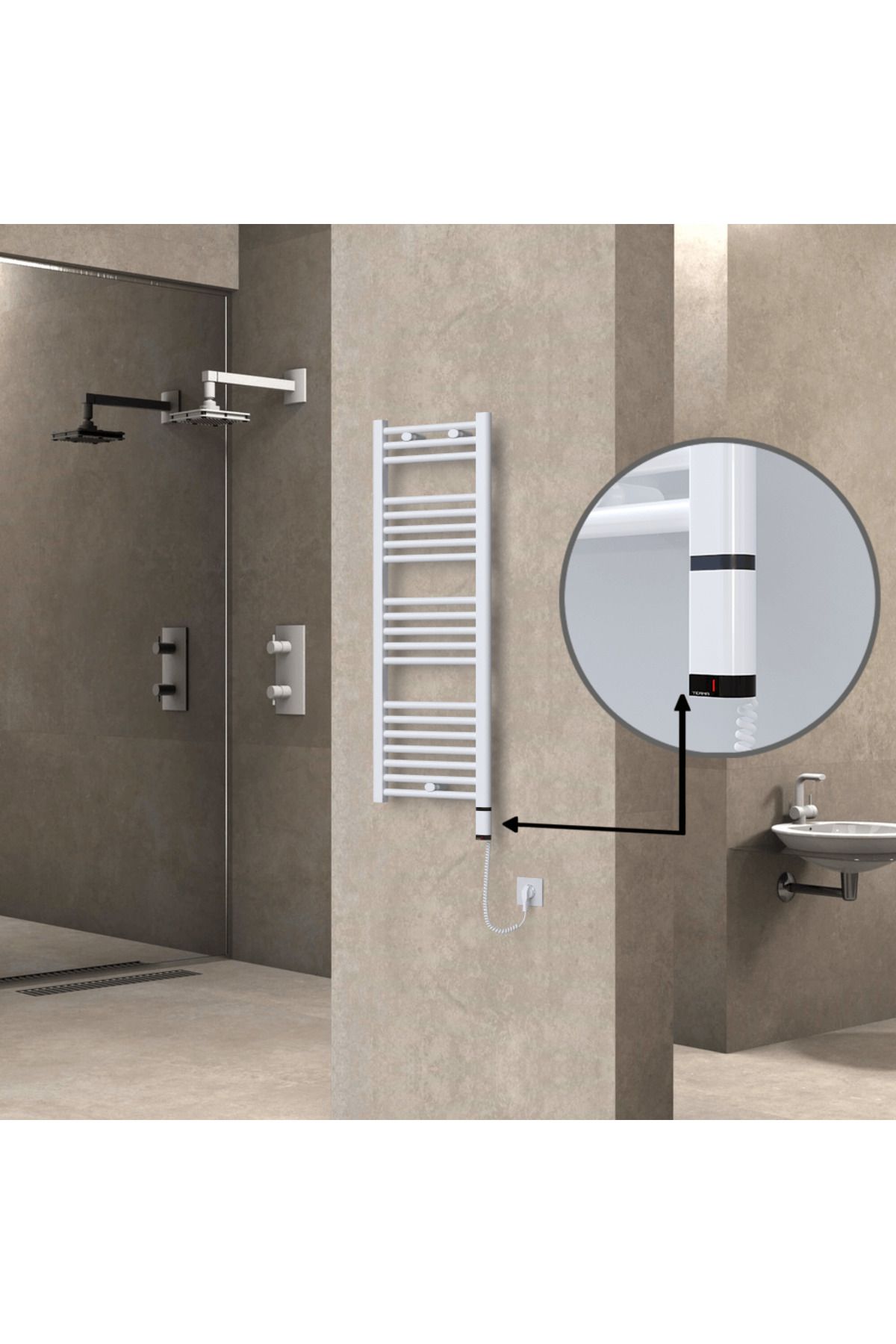 Radiva HAITI Elektirikli Havlupan 400x1100 Düz Beyaz (OneD OnOff ) Sağ 300W