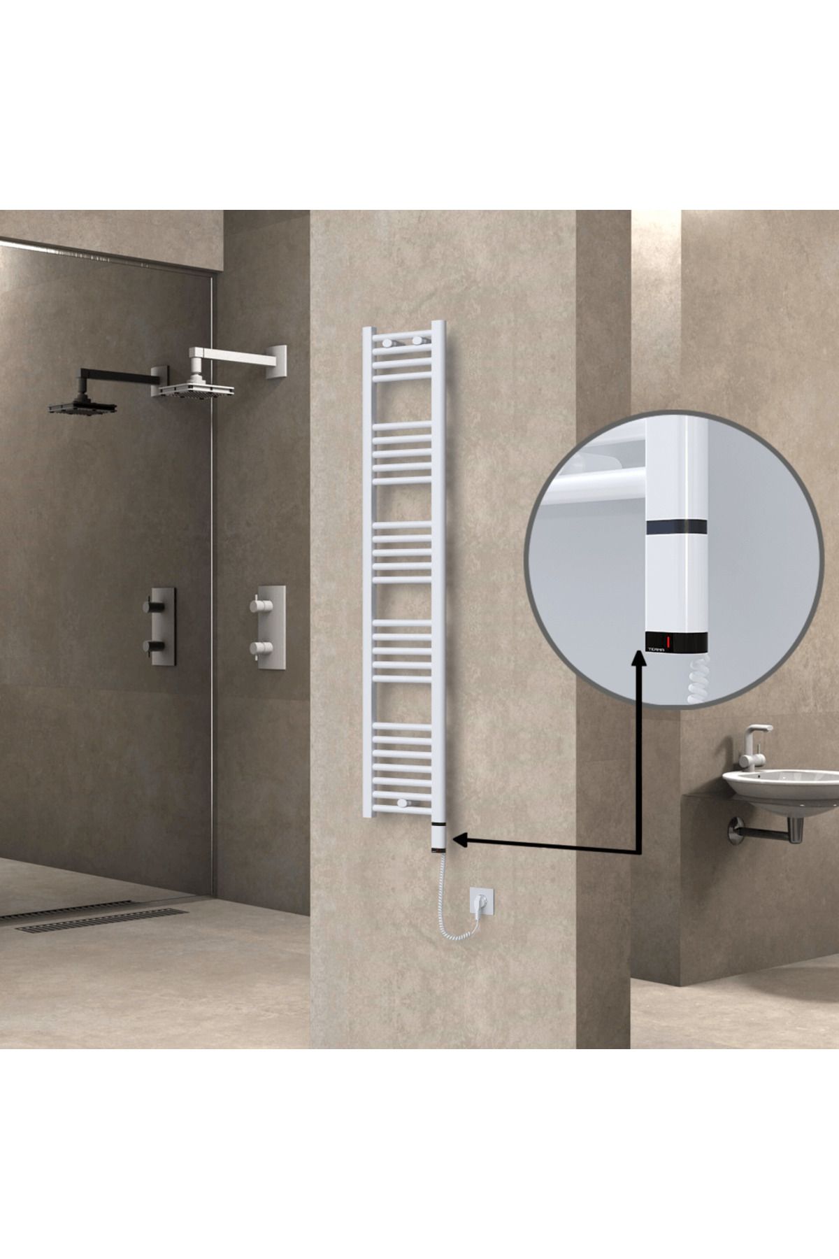 Radiva HAITI Elektirikli Havlupan 300x1500 Düz Beyaz (OneD OnOff ) Sağ 300W