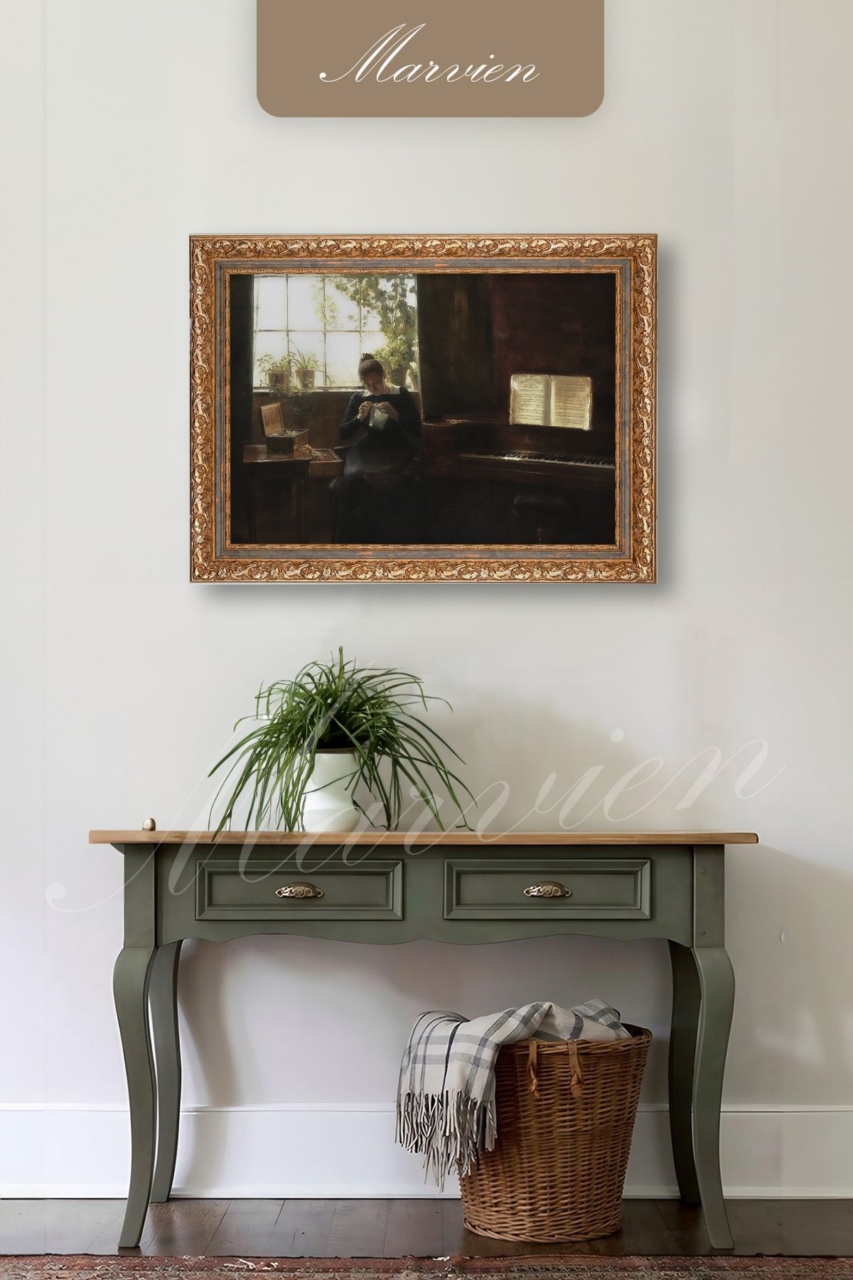 Marvien Vintage – Viktoryen Dönem El İşi ve Piyano Temalı Sanat Tablosu