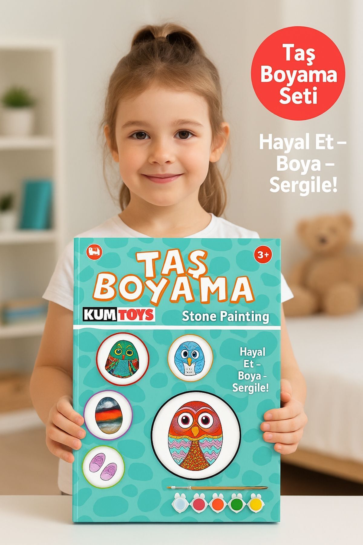 TOYFEST Taş Boyama Seti- Doğal Taşlar-Akrilik Boya-Fırça-Ahşap Hepsi Bir Arada Muhteşem Set