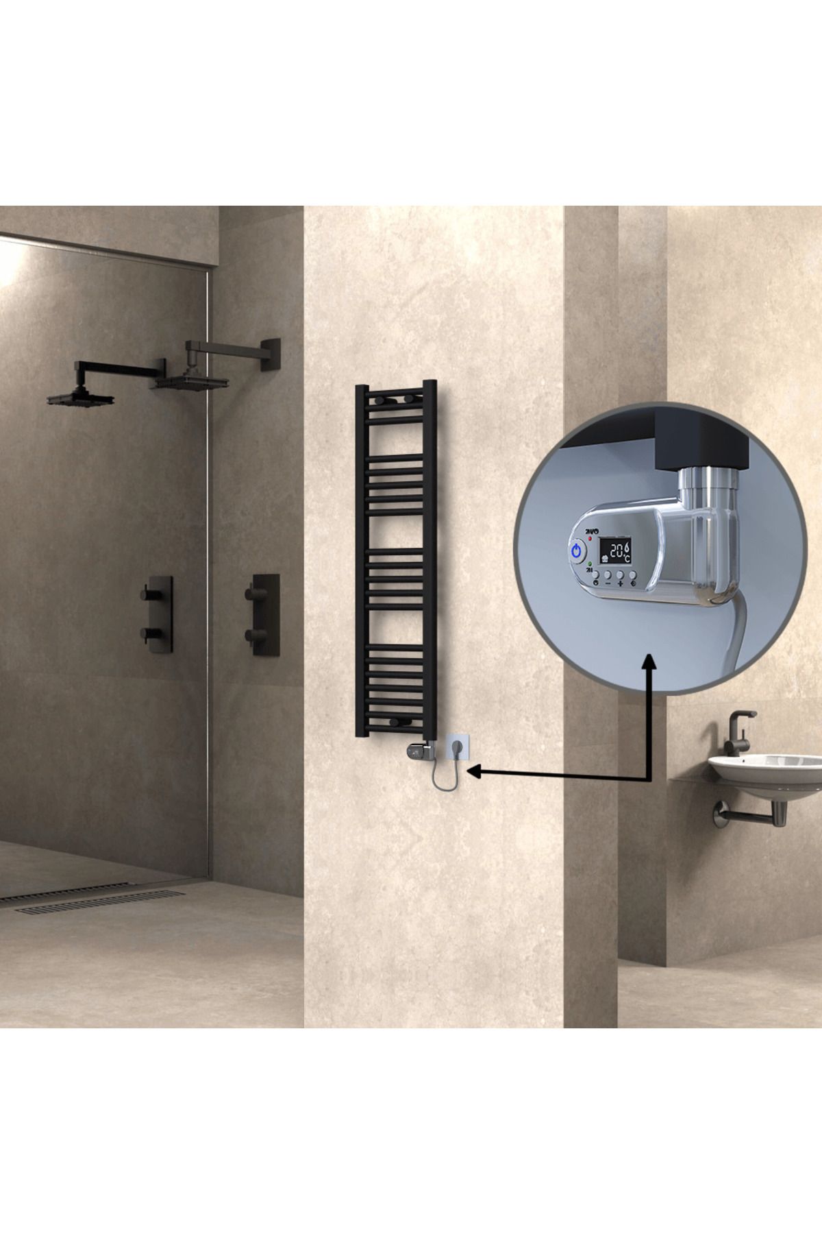Radiva HAITI Elektirikli Havlupan 300x1100 Düz Siyah (Thesis Termostat) 300W