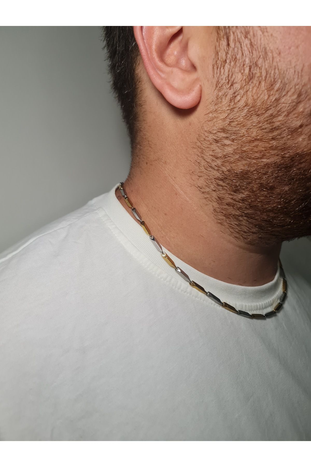 ZEYM Çelik İki Renk Baklava Model Unisex Zincir Kolye – Altın & Gümüş
