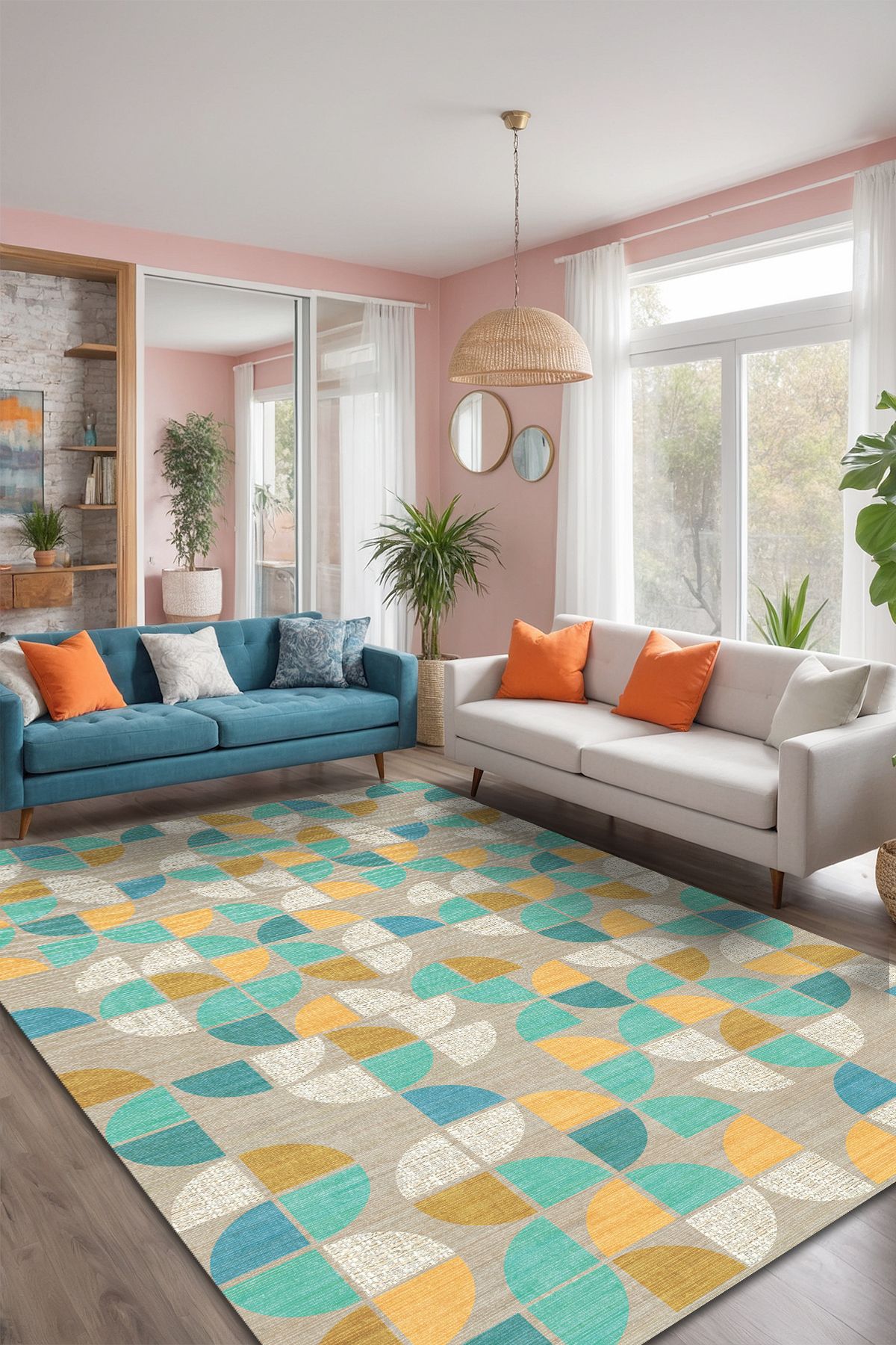 AIDA HOME Epola Modern Desenli Pamuk Tabanlı Yıkanabilen Kaydırmaz Antibakteriyel Şönil Salon Halısı