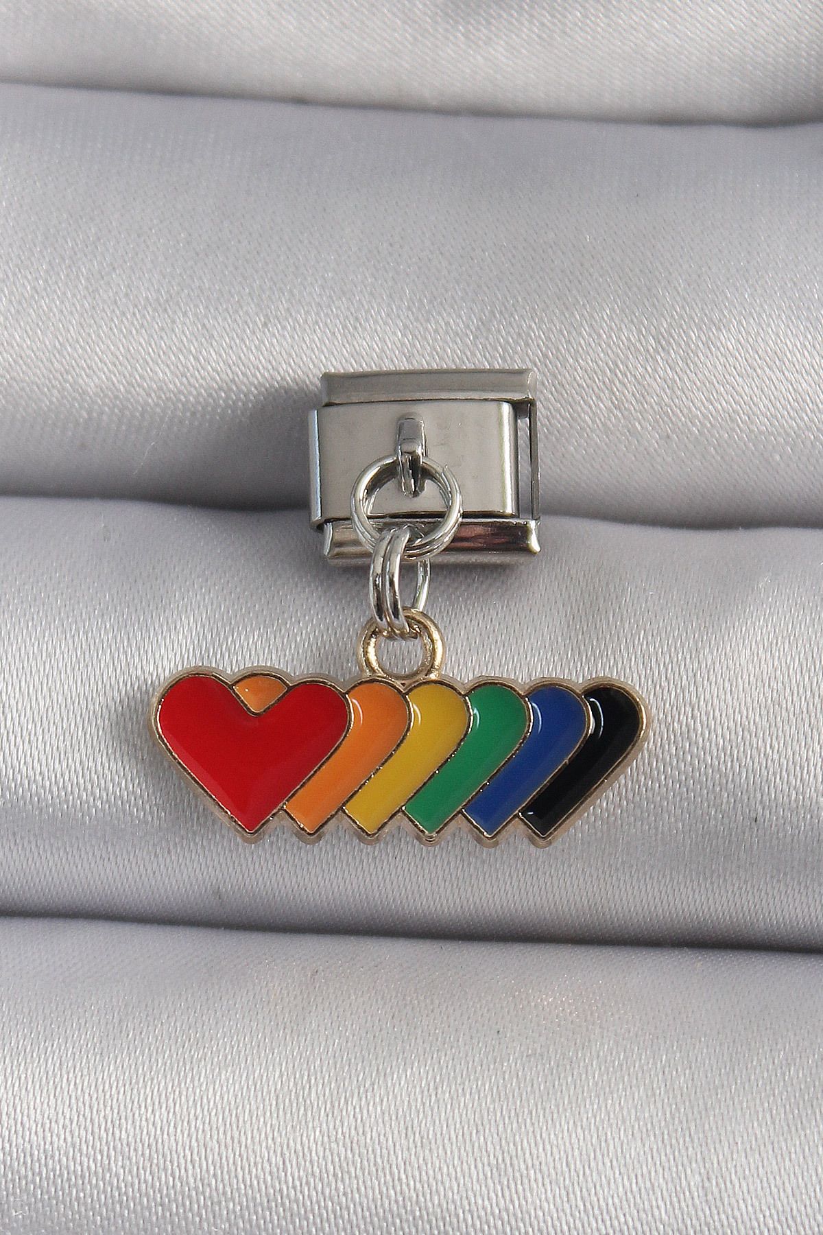 MR RZN STORE 316L Çelik Gümüş Renk Renkli Sallantı Kalp Model Nomination Charm