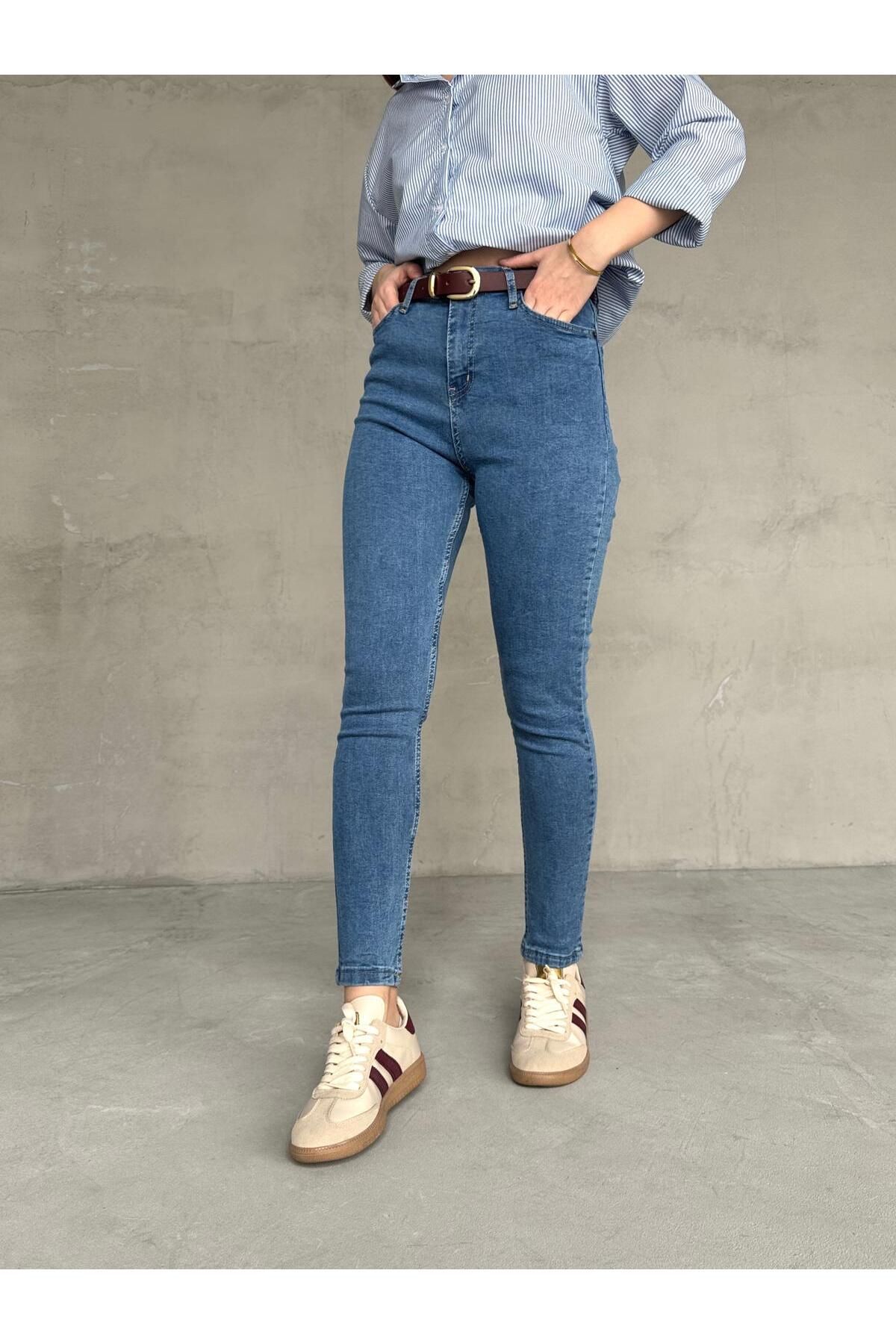 Cappmoda JEAN-08131 Mavi Yüksek Bel Likralı Skinny Jean