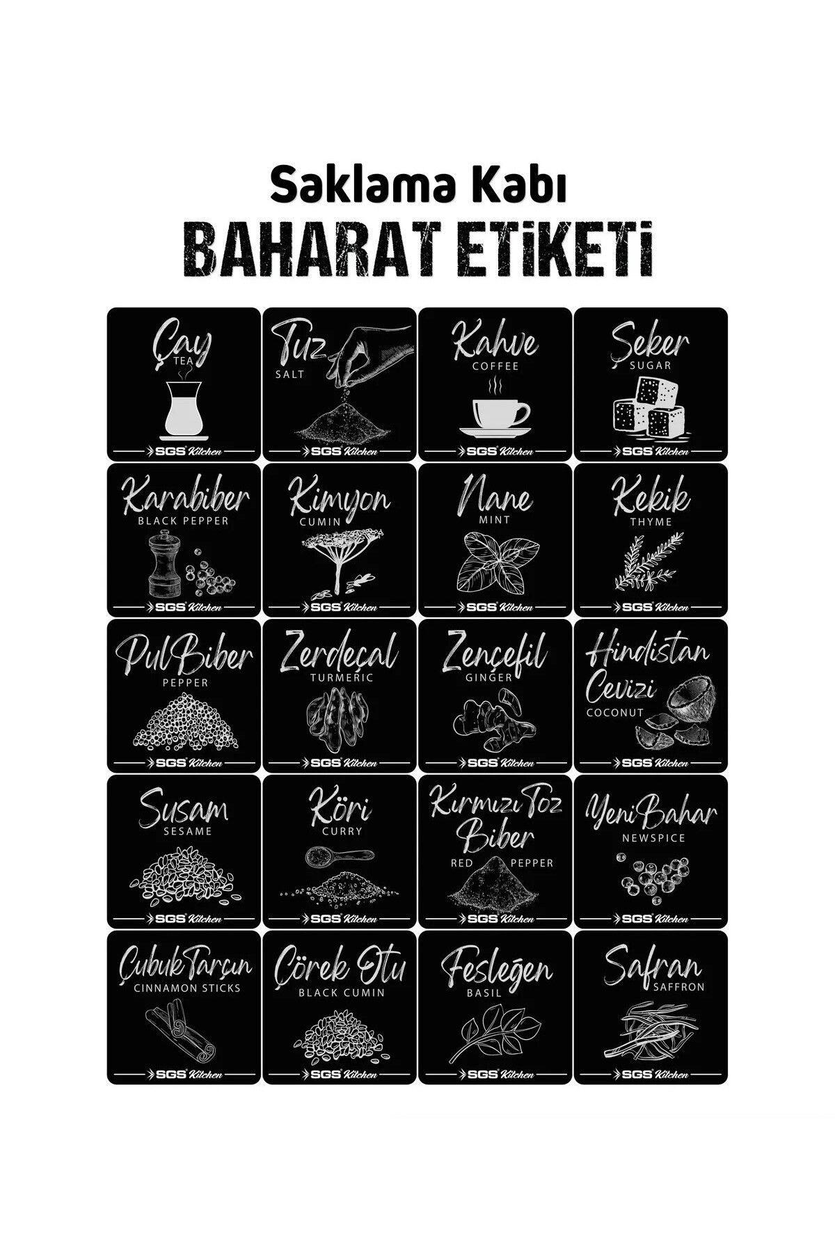 Guria Store 20'Lİ BAHARAT ETİKETİ SUYA DAYANIKLI SAKLAMA KABI KAVANOZ STİCKER