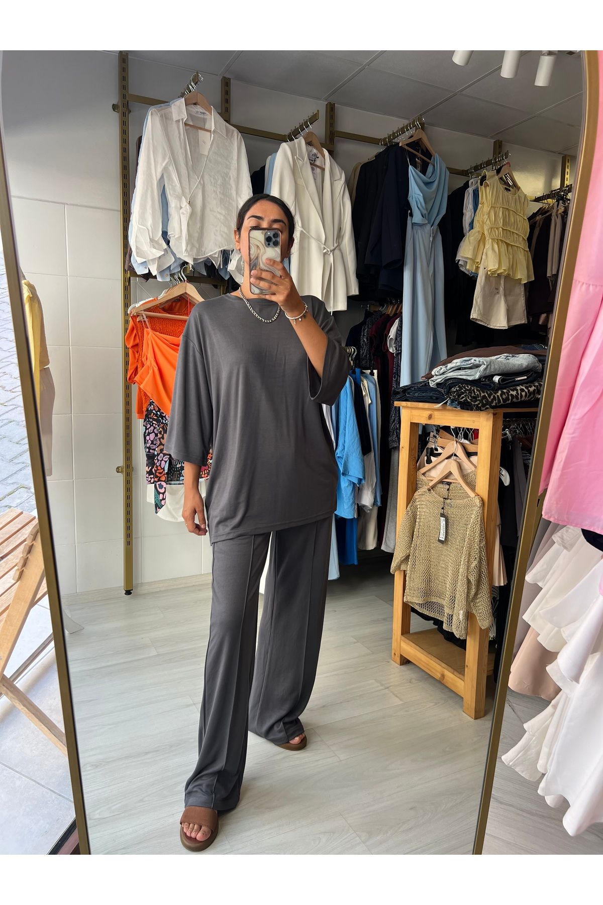 Butik Düme geniş kalıp ikili eşofman takım