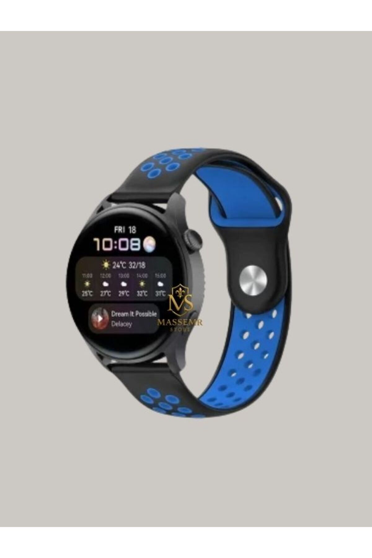 Massemr samsung Galaxy Watch 4 44mm Uyumlu Spor Tasarım 22mm Delikli Silikon Kordon