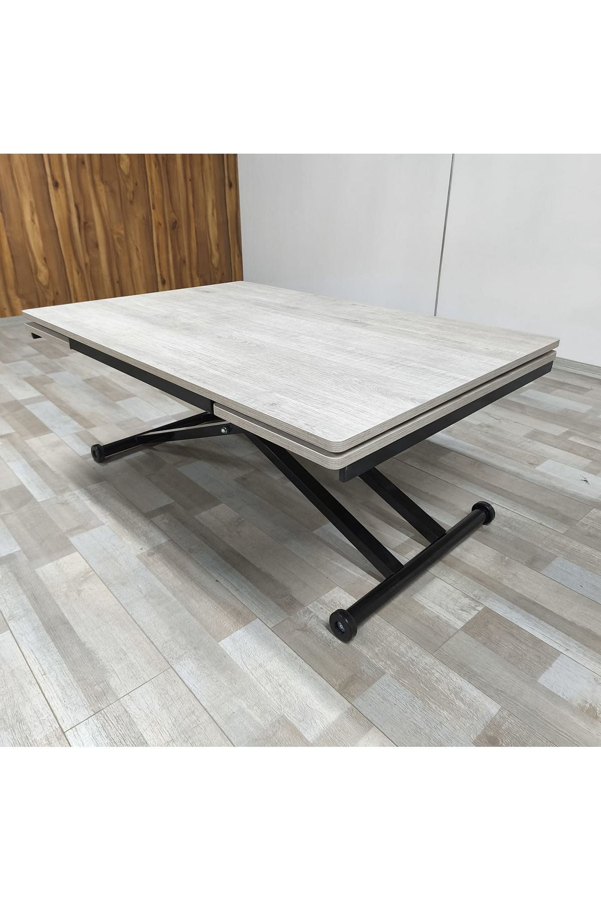 SEHPAM AKILLI Yan Baştan Açılır Akıllı Yemek Masası Oval Mdf Tabla Alt Mekanizma Metal Siyah Renk