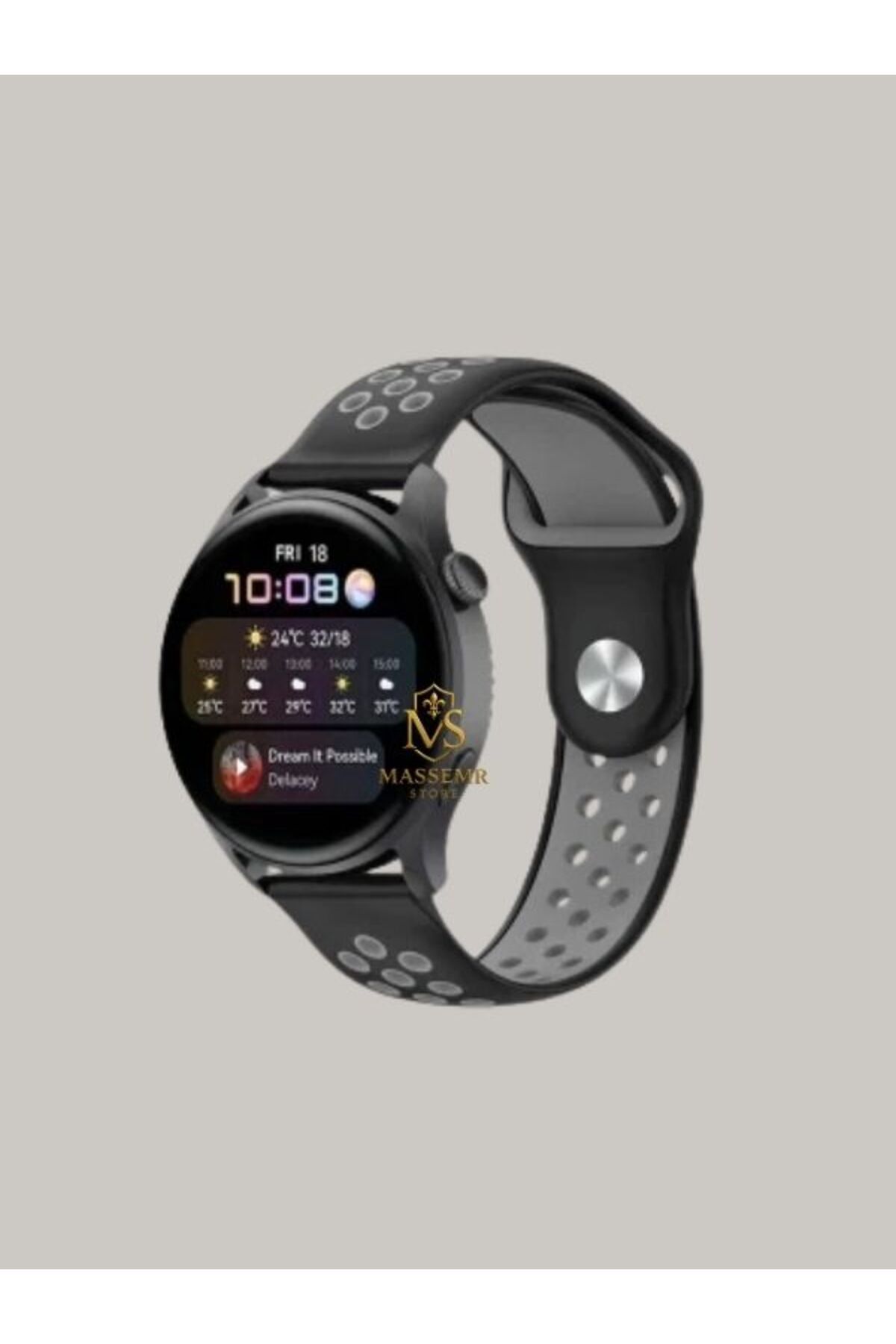 Massemr samsung Galaxy Watch 4 44mm Uyumlu Spor Tasarım 22mm Delikli Silikon Kordon