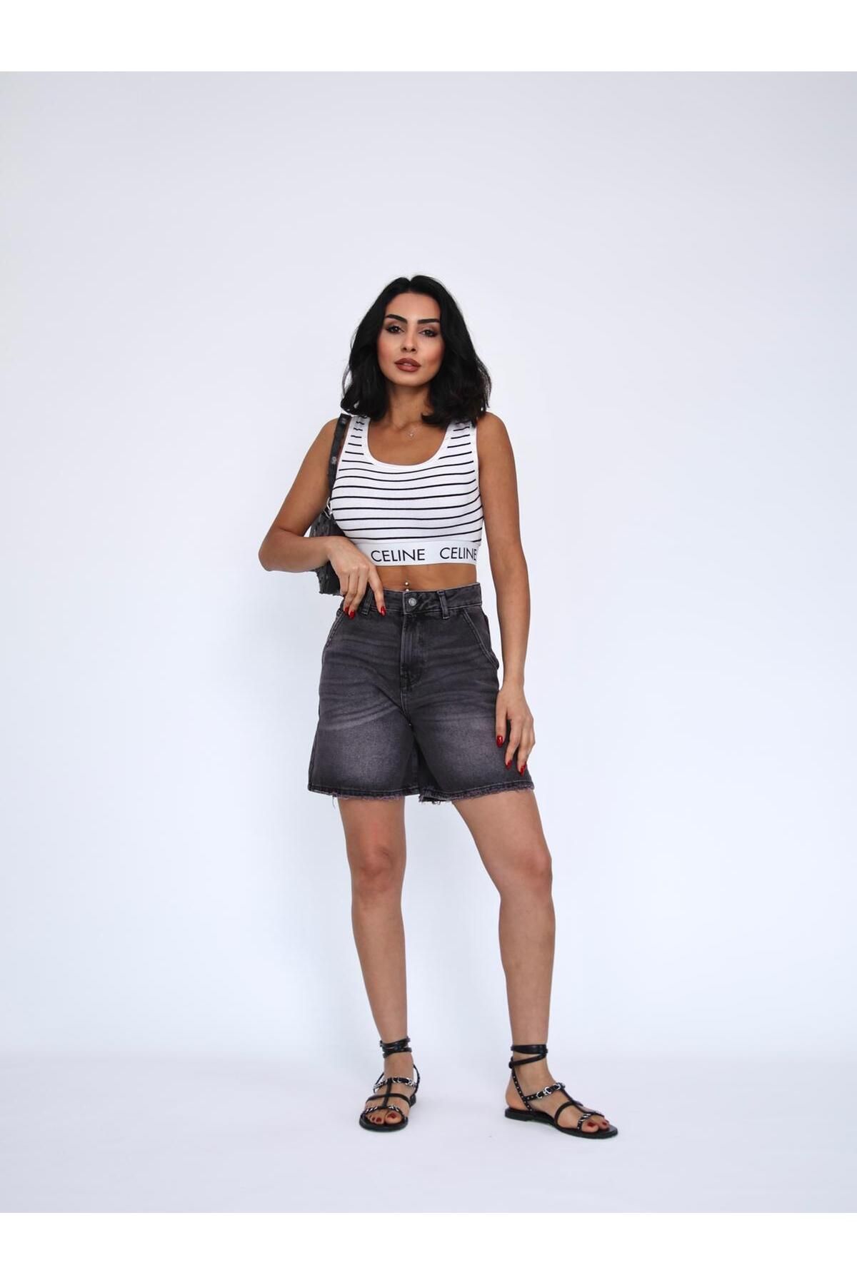 Zeo Basic-Smoked Denim Mini Shorts 3