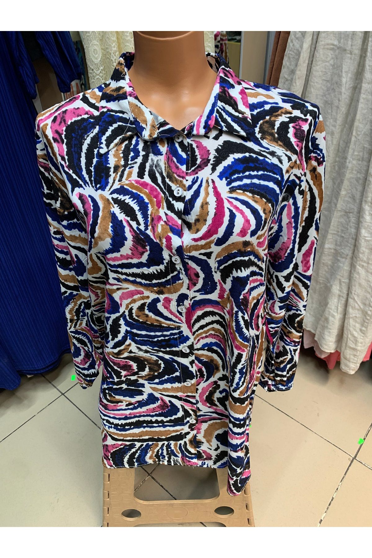 Butik Kadın büyük beden etek pantolon üzeri Viskon pamuklu kolları lastikli gömlek