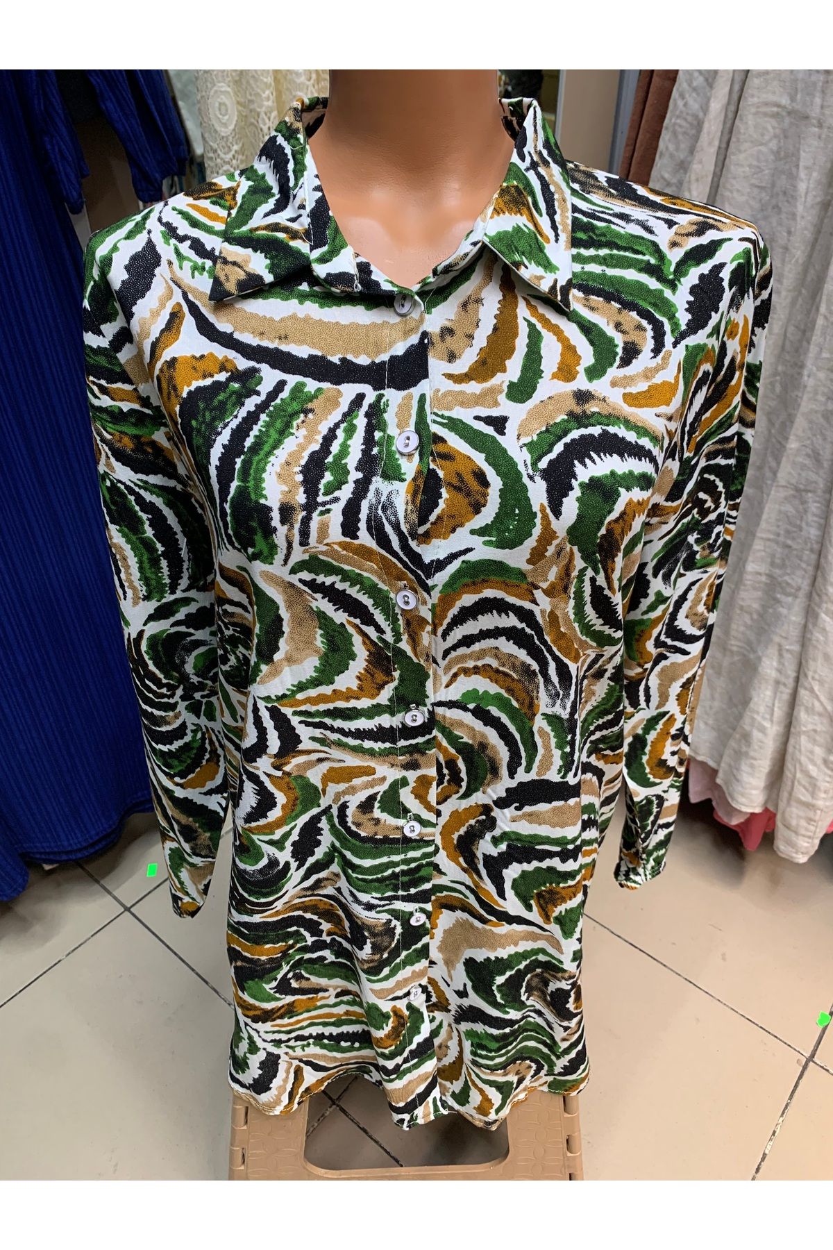 Butik Kadın büyük beden etek pantolon üzeri Viskon pamuklu kolları lastikli gömlek