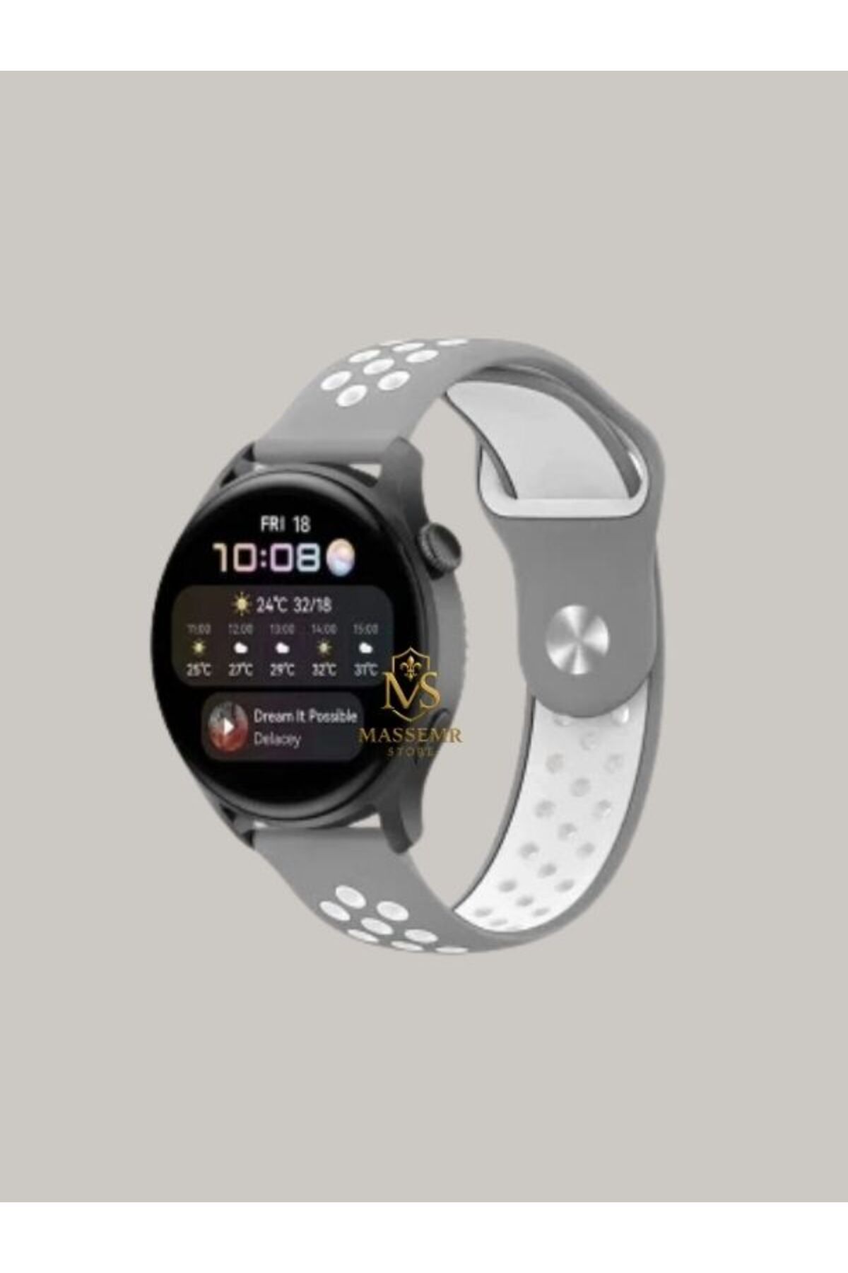 Massemr samsung Galaxy Watch 4 44mm Uyumlu Spor Tasarım 22mm Delikli Silikon Kordon