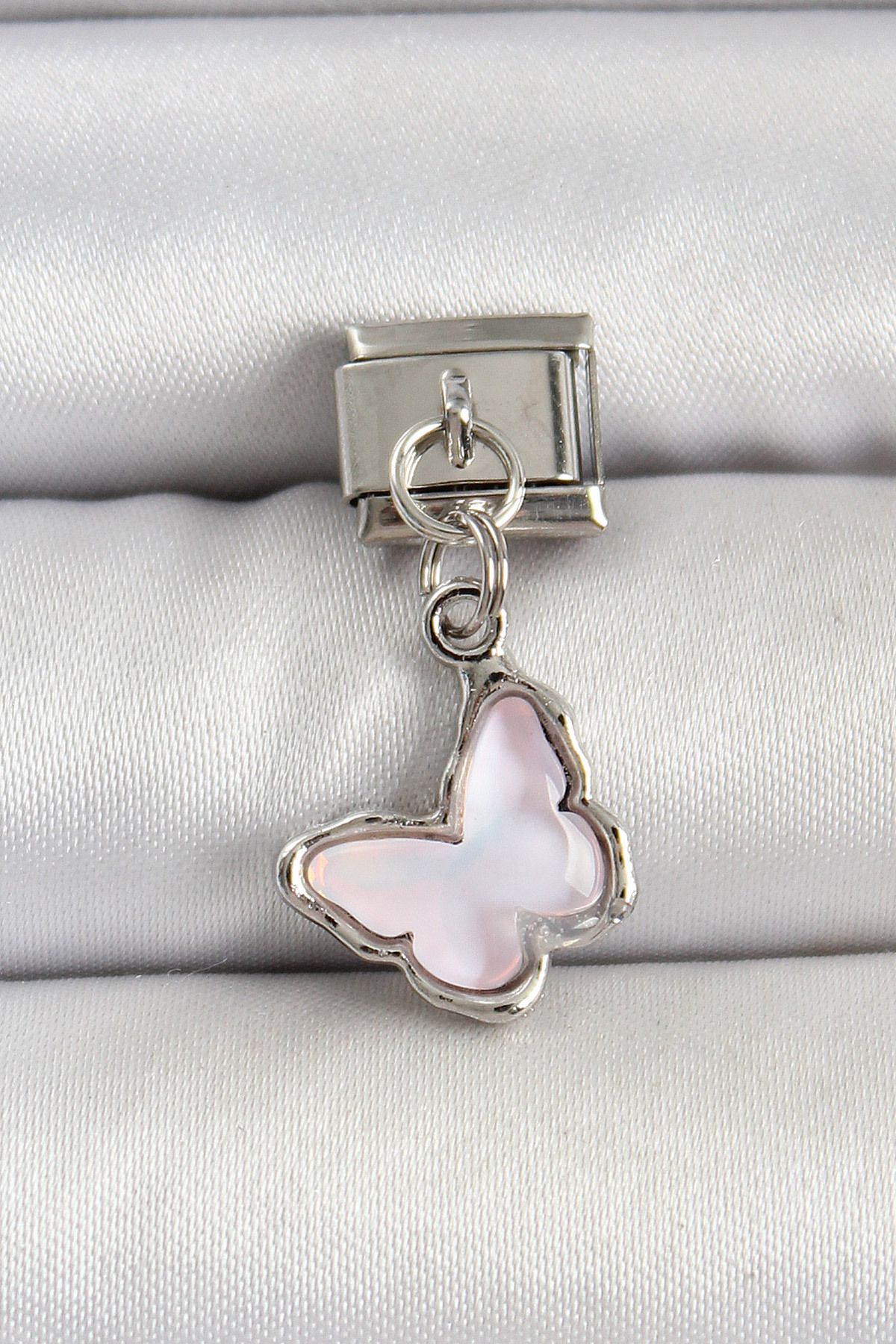 MR RZN STORE 316L Çelik Gümüş Renk Lila Kelebek Model Nomination Charm