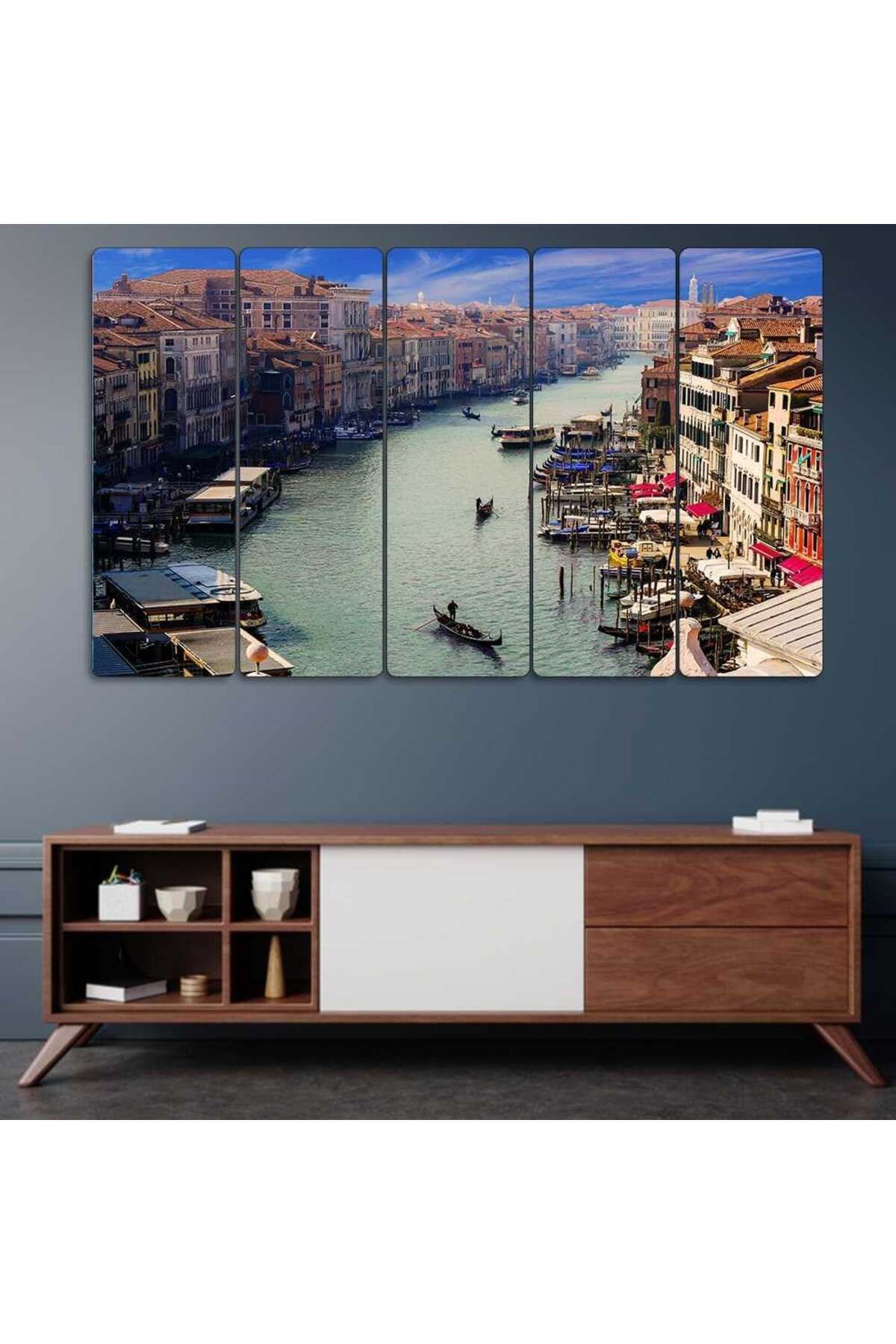 TABLOX Venedik Büyük Kanal, Kayıklar, İtalya - 5 Parçalı Tablo