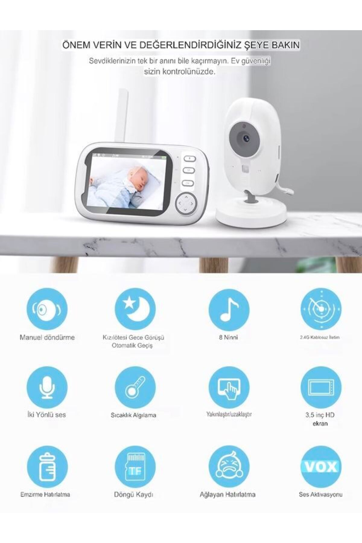 DEANB 2.4Ghz Monitörlü Akıllı Bebek Kamerası – Full HD Smart IP Telsiz Güvenlik Kamerası ve Monitör fotoğrafı 7 (önizleme)