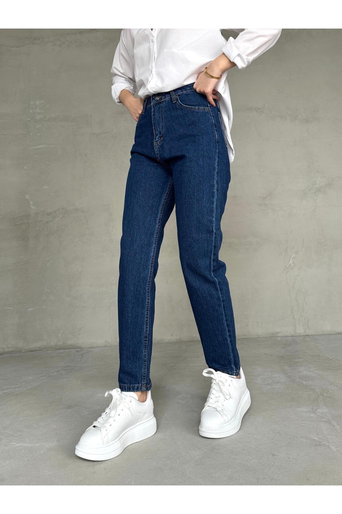 Cappmoda JEAN-08128 Koyu Mavi Süper Kalıp Boyfriend Model Jean