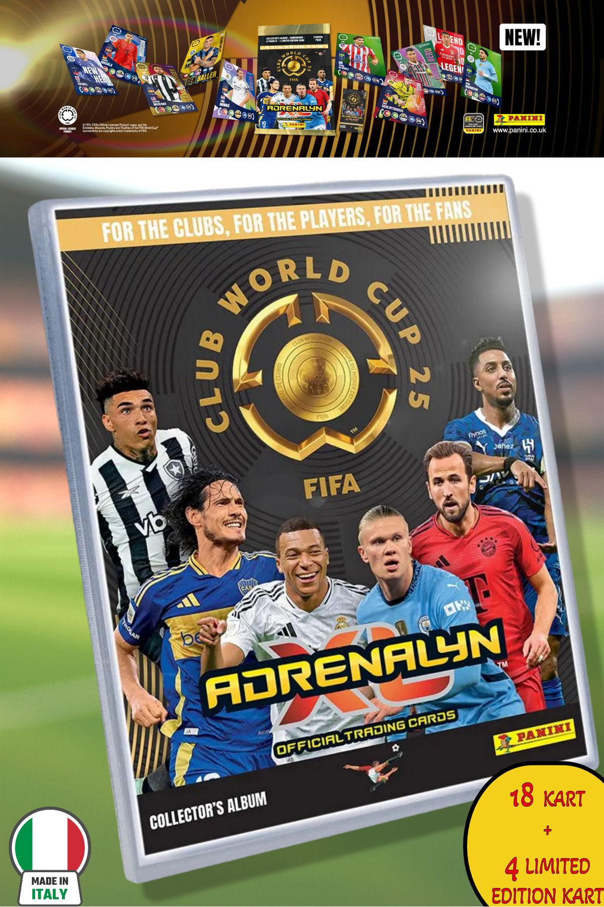 TOYFEST Panini Club World Cup 25 Futbolcu Kartları Başlangıç Seti Albümü (18 Kart + 4 Limited Edition)