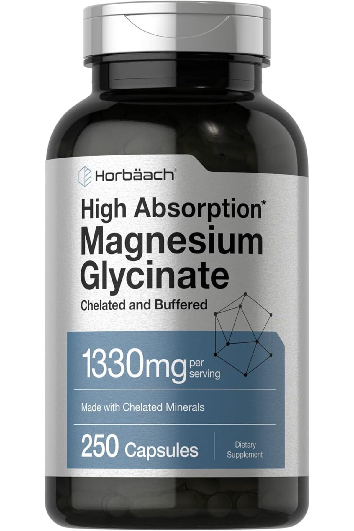 Horbaach High Magnesium(Magnezyum) Glycinate(Glisinat) with Chelated Minerals 1330mg 250 Caps