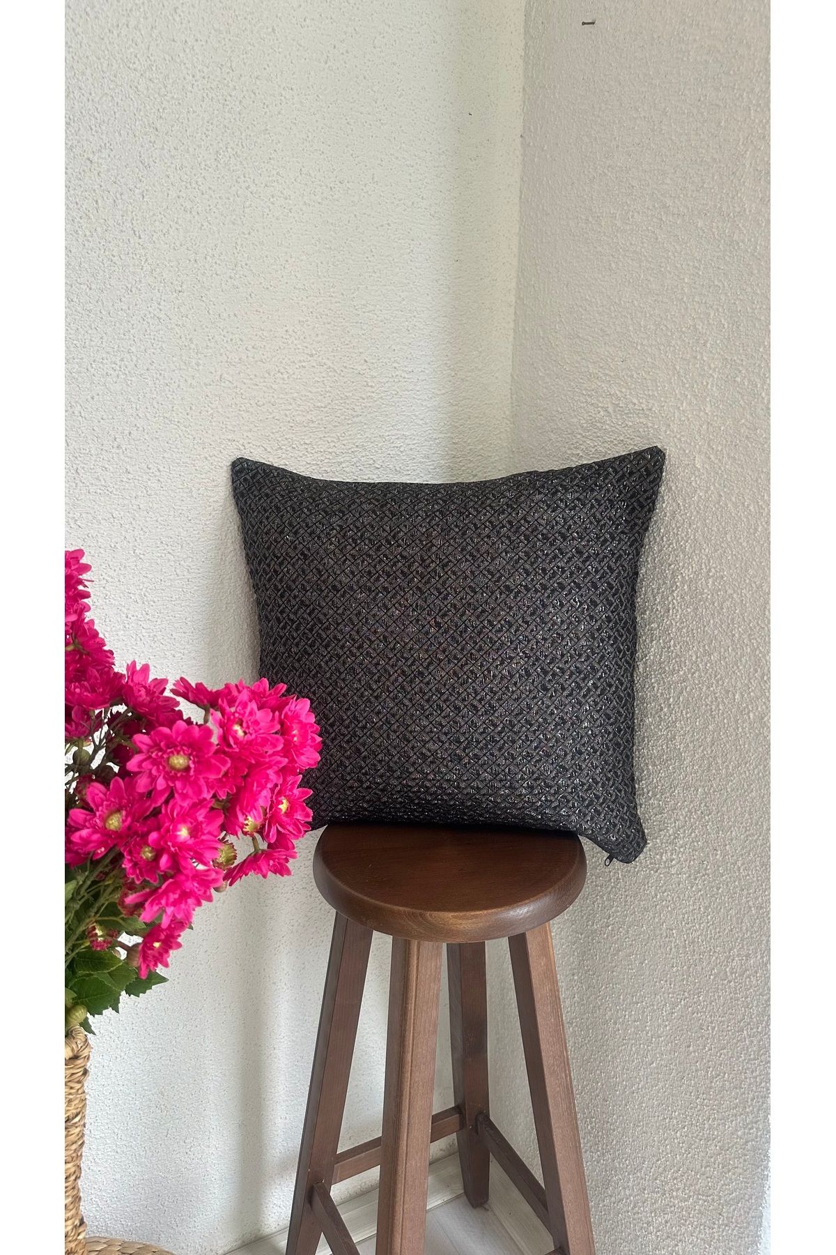 Decamor home Siyah Simli Salon Kırlent Kılıfı