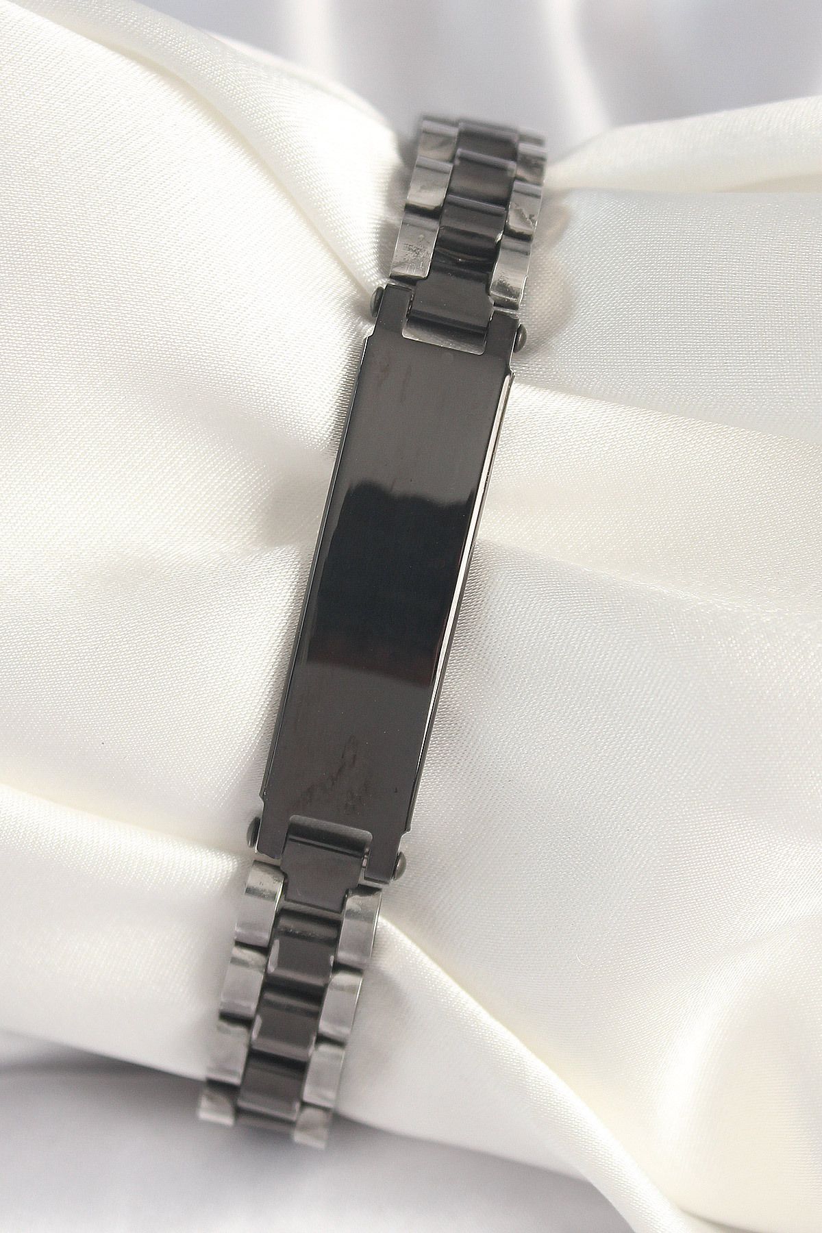 MR RZN STORE 316L Çelik Gümüş Siyah Renk Zincir Künye Model Erkek Bileklik