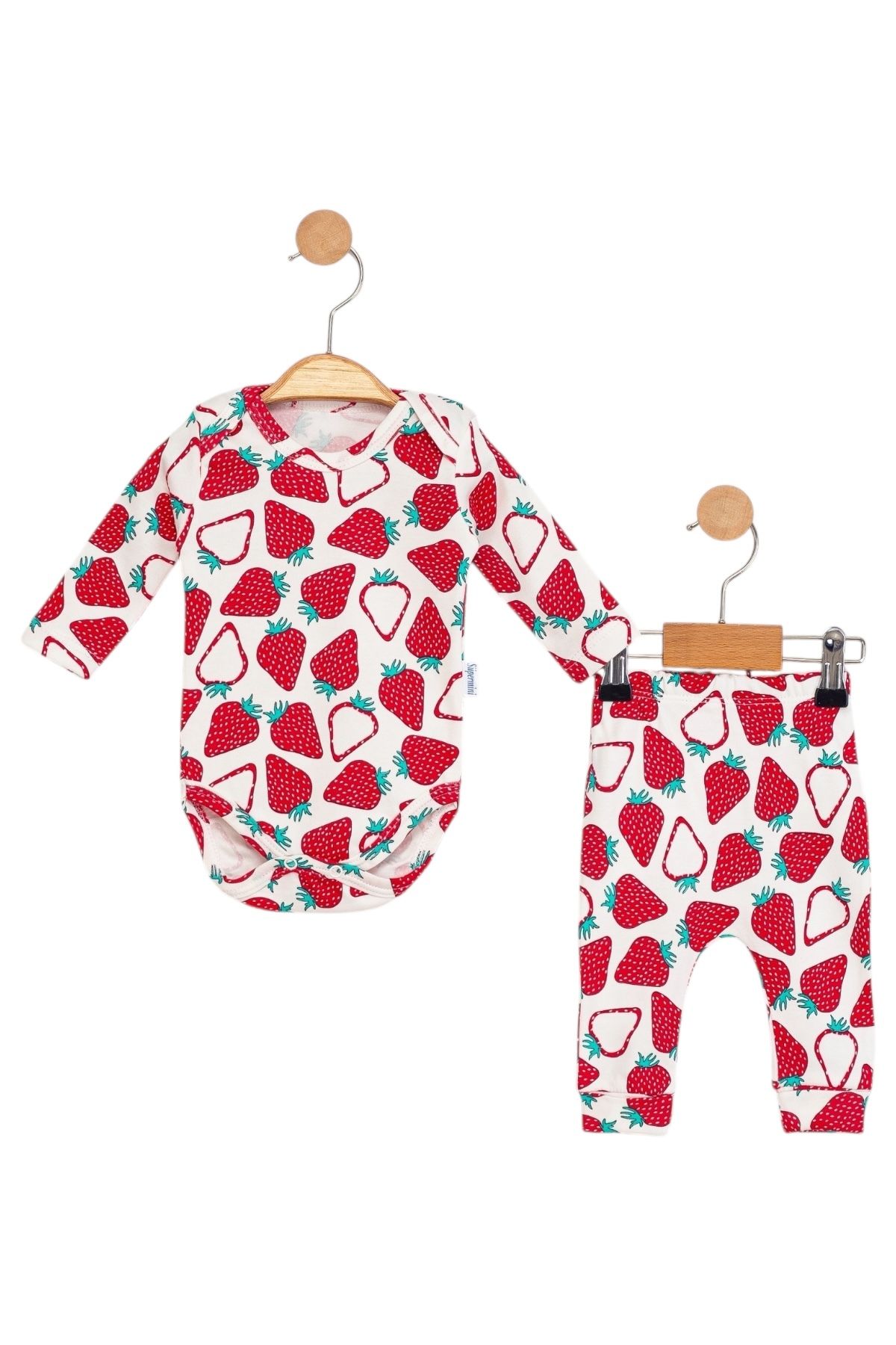 Süpermini %100 PAMUKLU KIZ BEBEK ÇİLEK DESEN 2'Lİ BODY - ZIBIN BEBE TAKIM