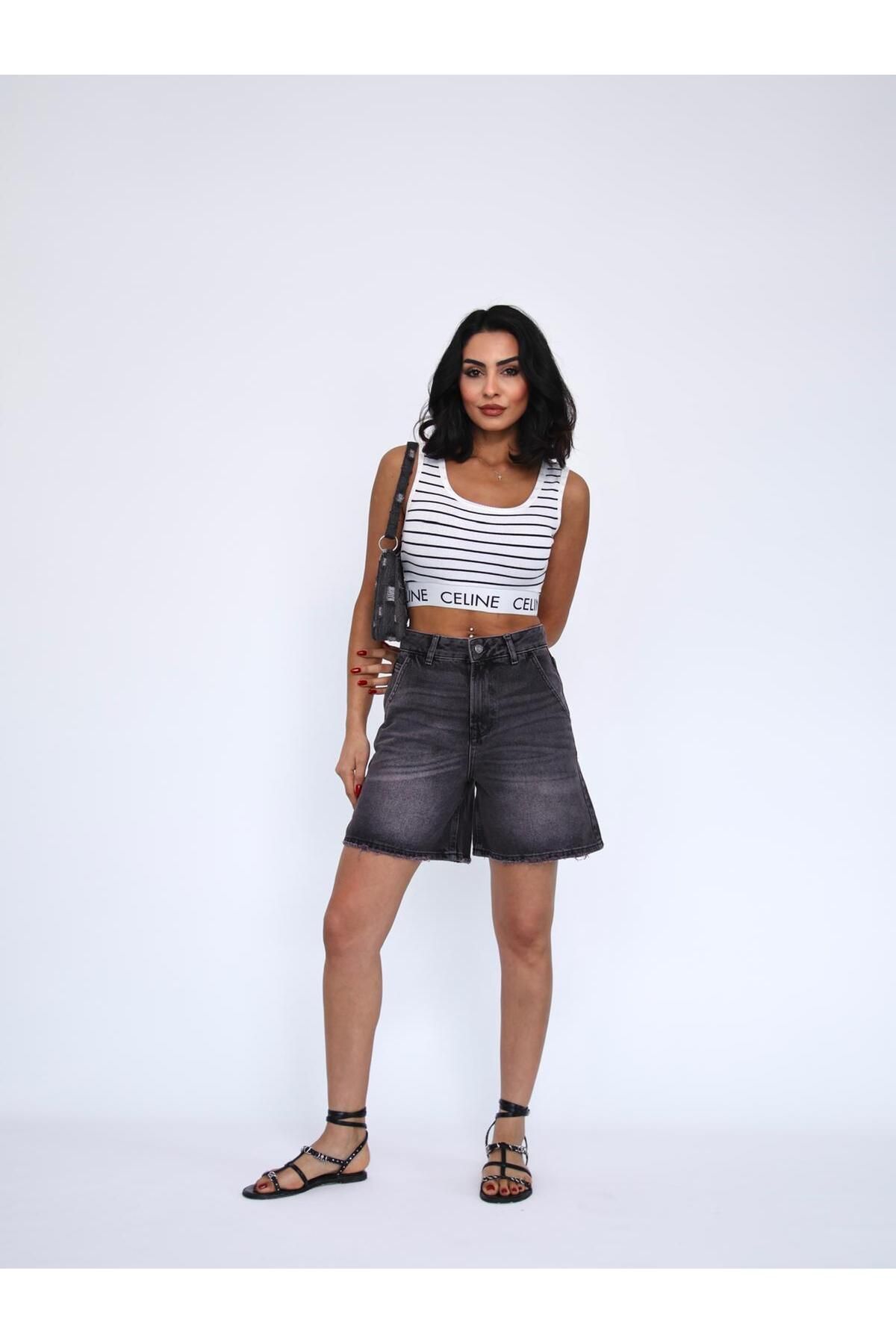 Zeo Basic-Smoked Denim Mini Shorts 2