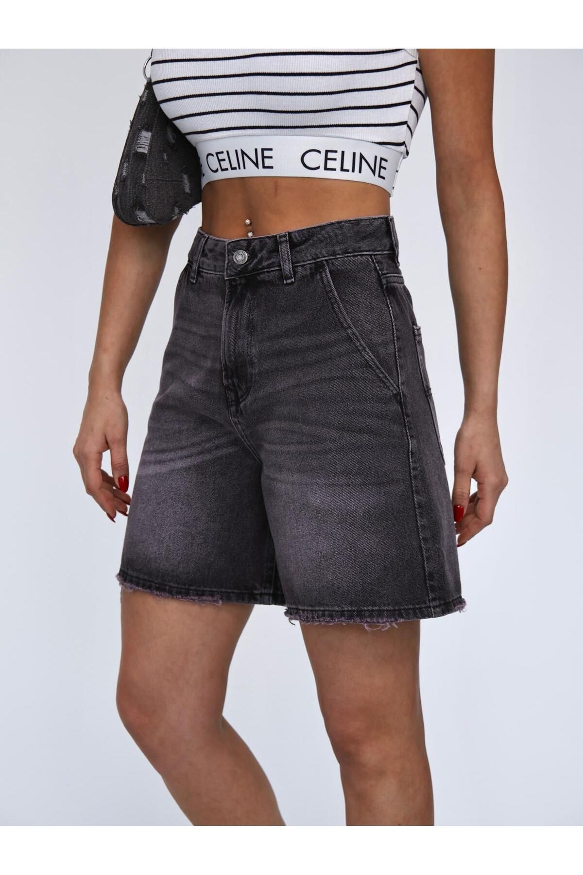 Zeo Basic-Smoked Denim Mini Shorts 4